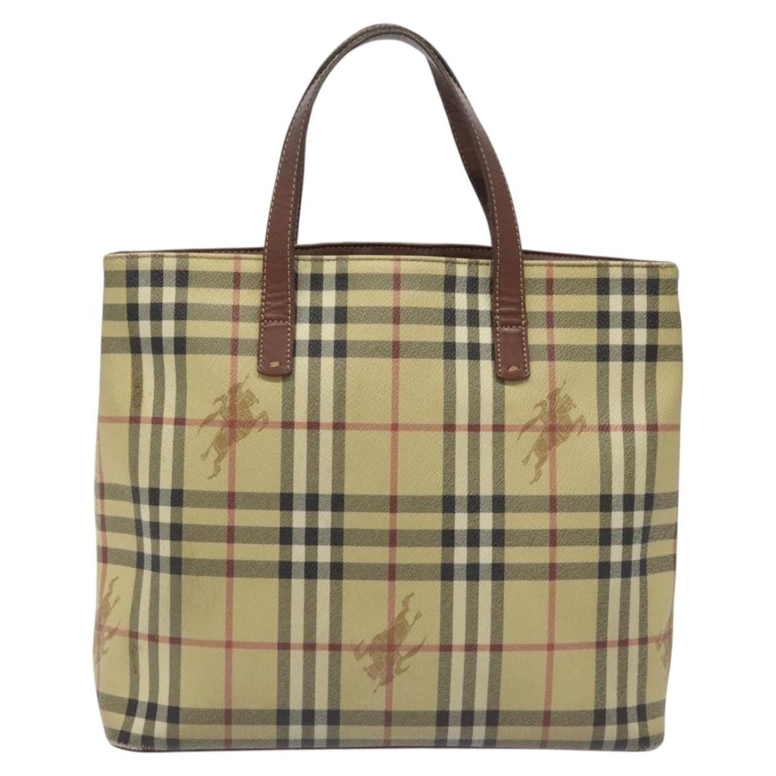 Burberry Haymarket Canvas Beige Tote Bag with Top Handles: Burberry Haymarket Canvas Beige Tote Bag with Top Handles This Burberry Top Handle Tote features the iconic Haymarket check pattern on beige coated canvas. Designed for women, the bag includes sturdy 