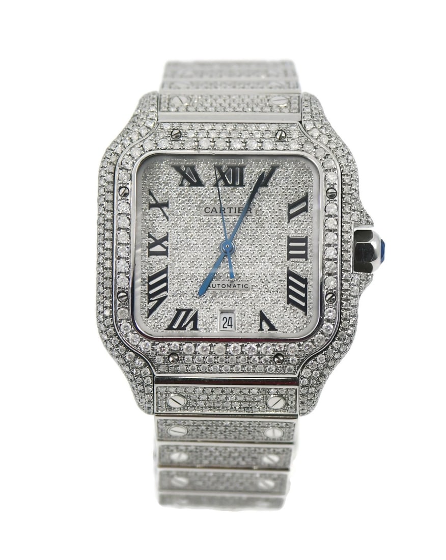 Cartier Santos WSSA0018 stainless steel automatic diamond dial wristwatch: Cartier Santos WSSA0018 stainless steel automatic diamond dial wristwatch Cartier Santos Large wristwatch in stainless steel with diamond details, featuring an automatic mechanical movement and analog