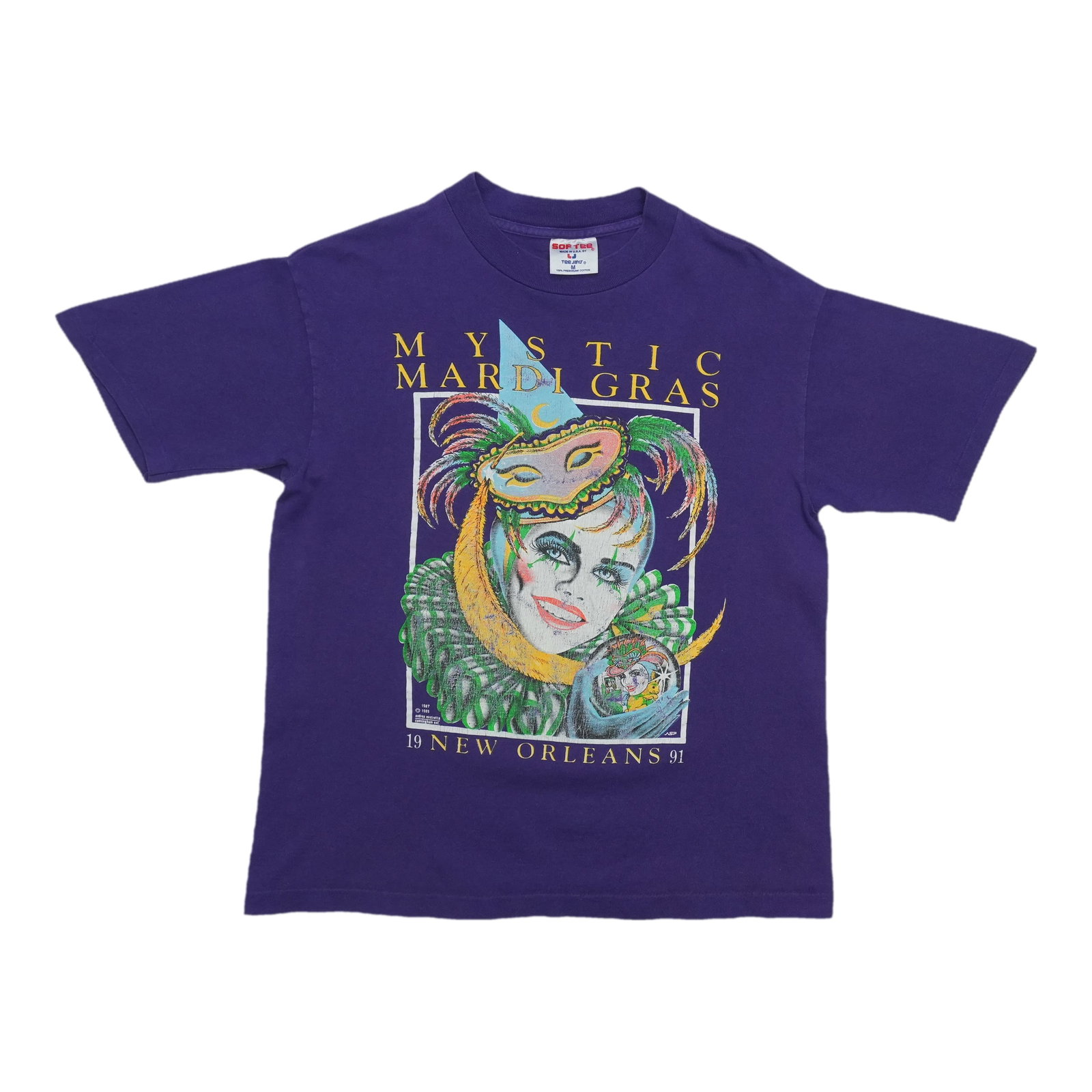 Purple 1991 New Orleans Mystic Mardi Gras Cotton Shirt Medium: Purple 1991 New Orleans Mystic Mardi Gras Cotton Shirt Medium Authentic vintage 1991 Mystic Mardi Gras New Orleans shirt from the 1990s. This original single-stitch shirt is described as a true vintag