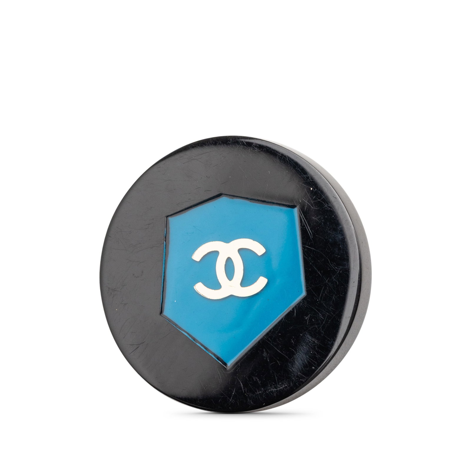 Chanel Black Plastic CC Shield Brooch (1 of 3)