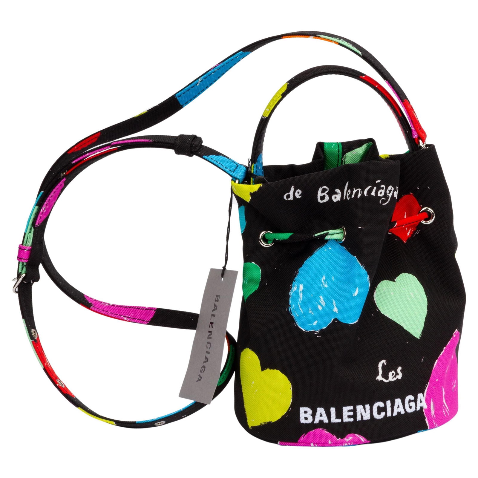 Balenciaga Black Hearts Bucket Bag with Adjustable Strap (1 of 7)
