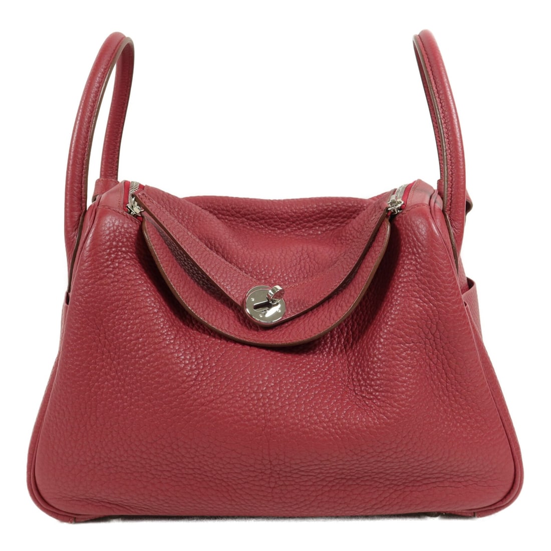 Hermes Lindy 30 Taurillon Clemence Leather Shoulder Bag Ruby PHW: Hermes Lindy 30 Taurillon Clemence Leather Shoulder Bag Ruby PHW Hermes Lindy 30 shoulder bag in Ruby Taurillon Clemence leather with palladium-tone hardware. This women's bag is made in France and fe