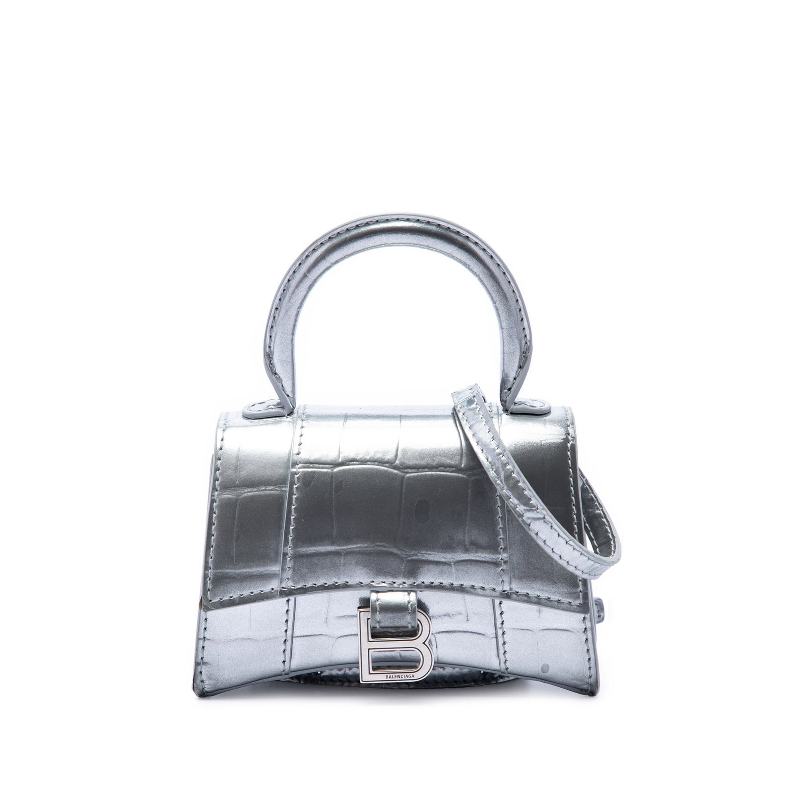 Balenciaga Hourglass Mini top handle bag in metallic croc embossed calfskin (1 of 6)