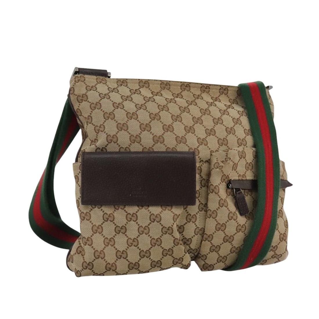 Gucci Double Pocket Web Messenger Bag in Brown GG Canvas (1 of 18)