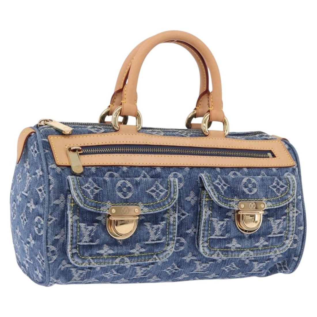 Louis Vuitton M95019 Neo Speedy Blue Monogram Denim Handbag: Louis Vuitton M95019 Neo Speedy Blue Monogram Denim Handbag Louis Vuitton Monogram Denim Neo Speedy handbag in blue Monogram denim canvas. This women's handbag is made in France and includes a dust ba