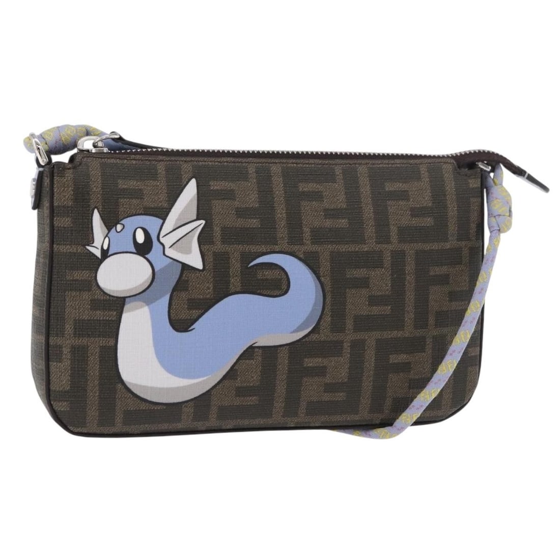 FENDI FRGMT Pokemon Dratini canvas shoulder bag brown black: FENDI FRGMT Pokemon Dratini canvas shoulder bag brown black FENDI x FRGMT x POKEMON Dratini shoulder bag in brown and black canvas with Zucca canvas detailing. Made in Italy, this women's shoulder bag