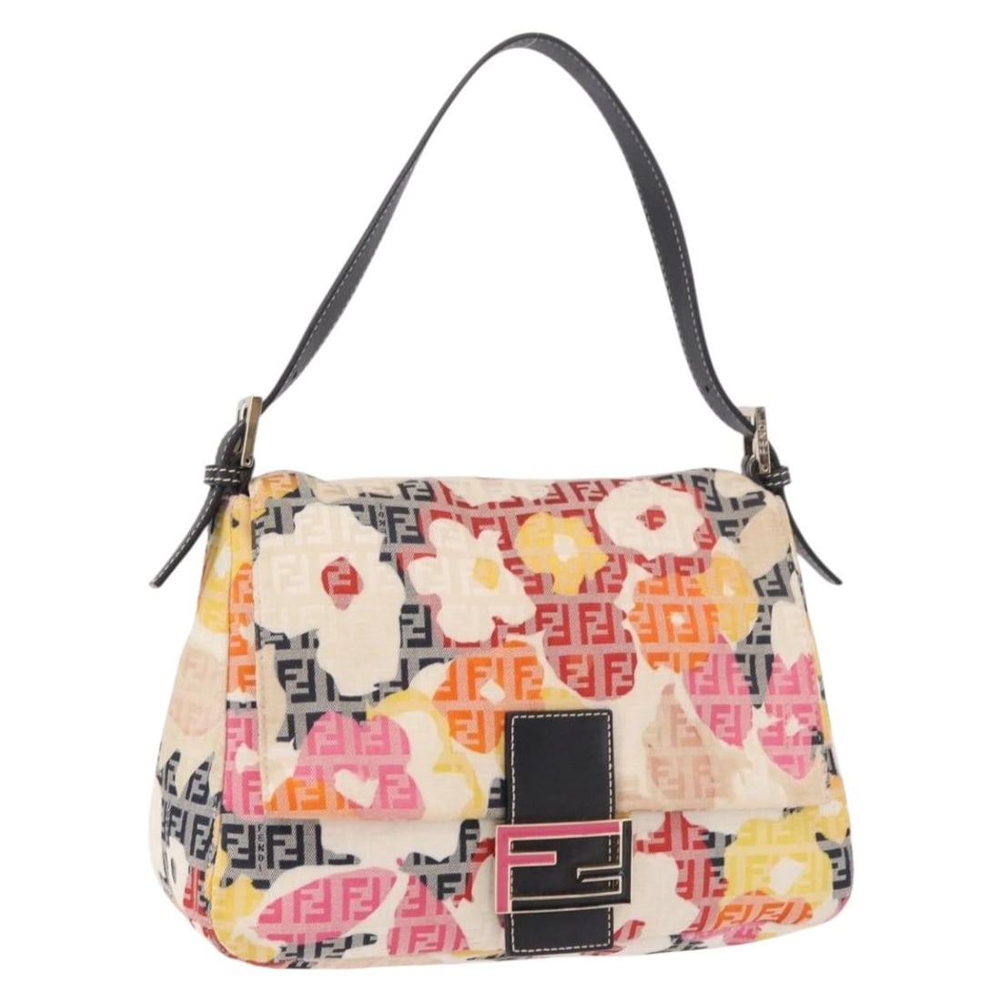 Fendi Mamma Baguette shoulder bag in multicolor Zucchino canvas: Fendi Mamma Baguette shoulder bag in multicolor Zucchino canvas Fendi Mamma Baguette shoulder bag in multicolor Zucchino canvas with gold-tone detailing. Made in Italy, this women's bag includes a dus