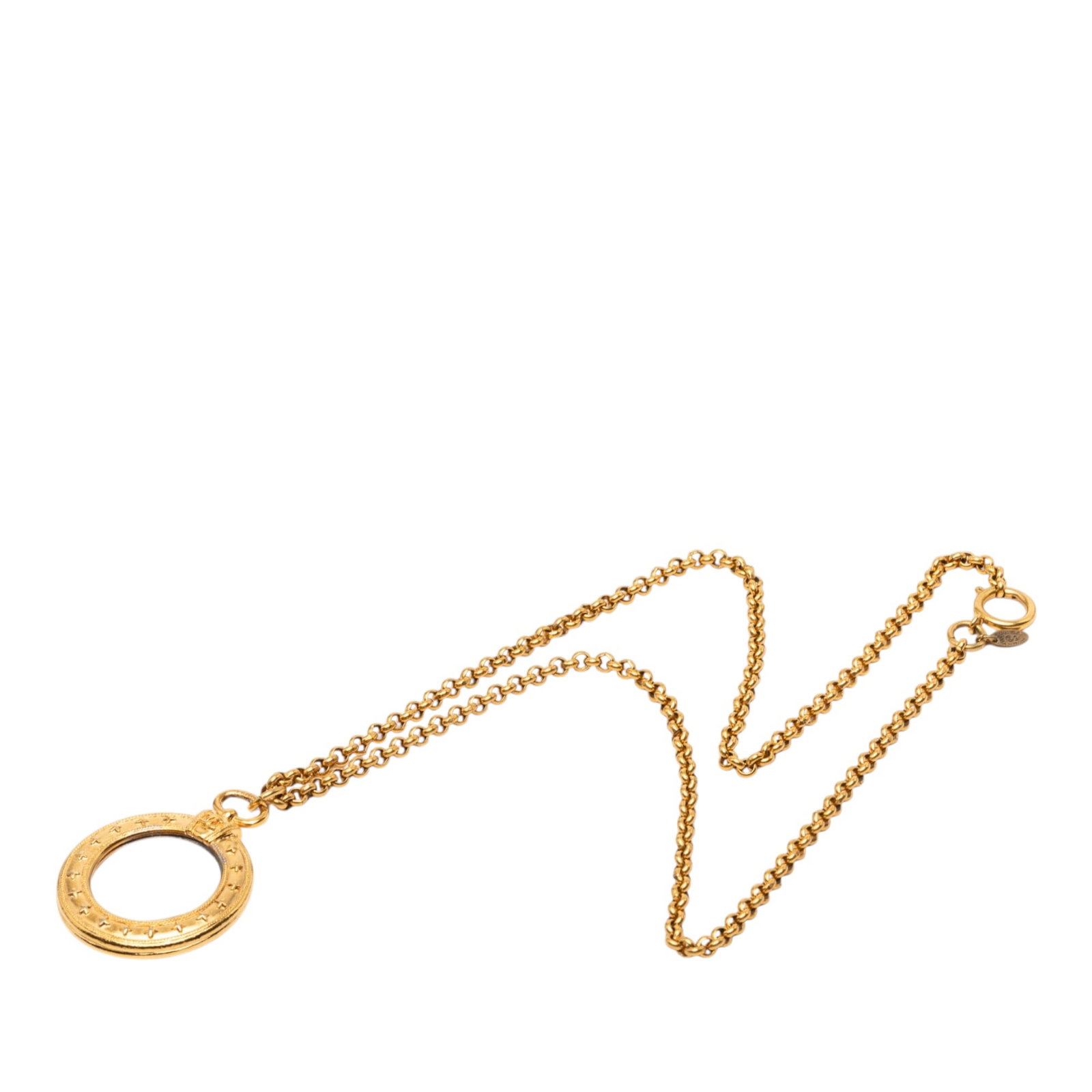 Chanel CC magnifying glass pendant necklace gold plated metal (1 of 7)