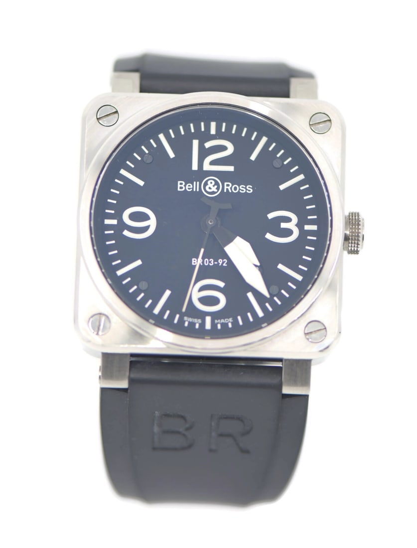 Bell & Ross BR 0392S automatic pilot watch stainless steel 42mm with box: Bell & Ross BR 0392S automatic pilot watch stainless steel 42mm with box This Bell & Ross Aviation BR-0392S is a pre-owned pilot/aviator wristwatch featuring a 42mm stainless steel case and a black an