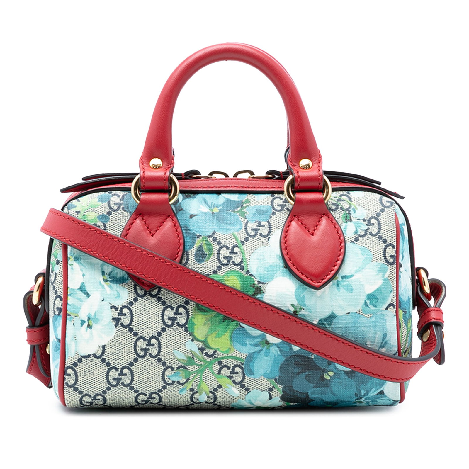 Gucci Blooms Boston Mini Satchel Coated Canvas Leather Trim: Gucci Blooms Boston Mini Satchel Coated Canvas Leather Trim This Gucci Mini GG Supreme Blooms Boston Bag features a printed coated canvas body with leather trim, rolled leather handles, a flat leather
