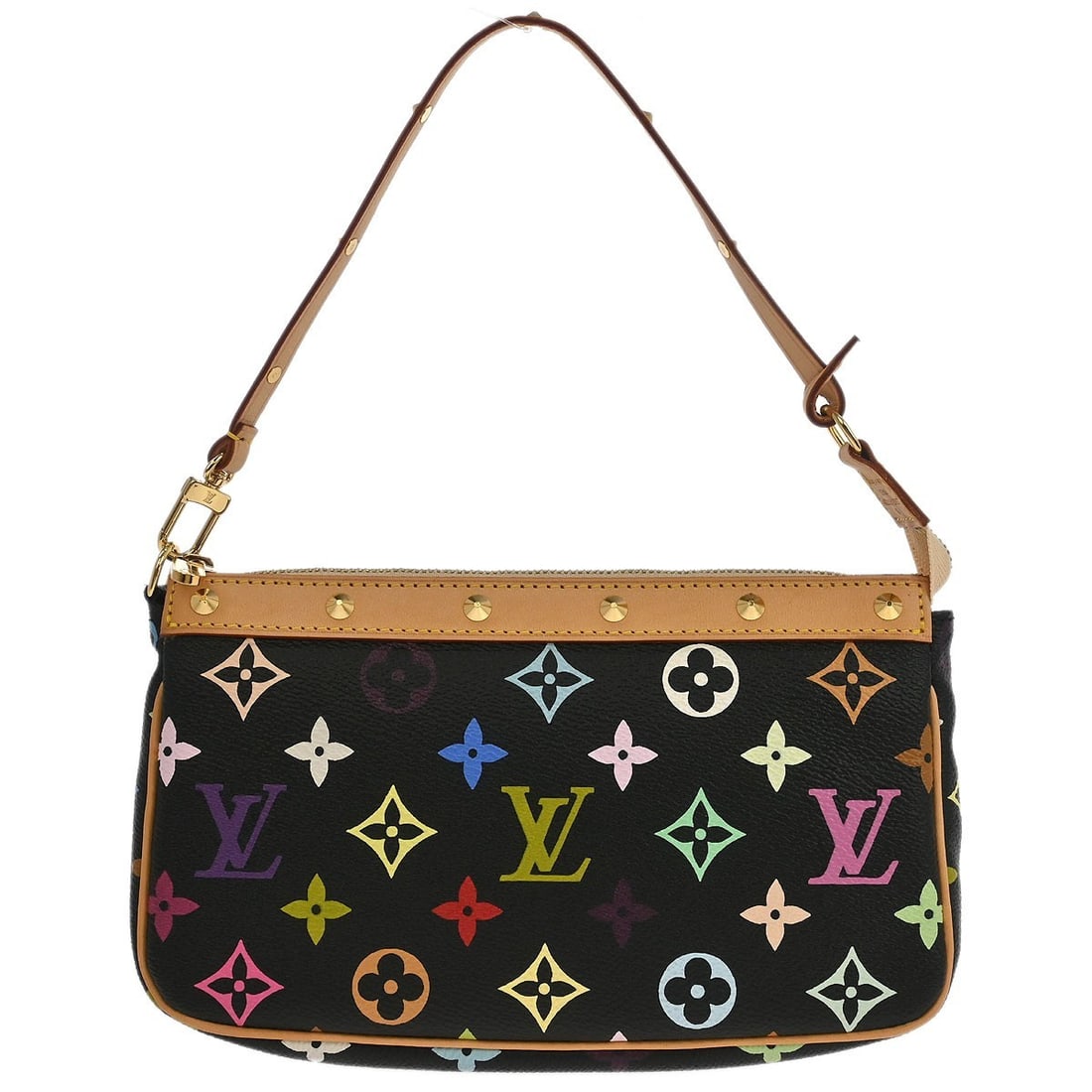 Louis Vuitton Pochette Accessoires Black Monogram Multicolor Handbag M92648: Louis Vuitton Pochette Accessoires Black Monogram Multicolor Handbag M92648 Louis Vuitton Pochette Accessoires in black Monogram Multicolor canvas with leather trim. This small top-handle handbag feat