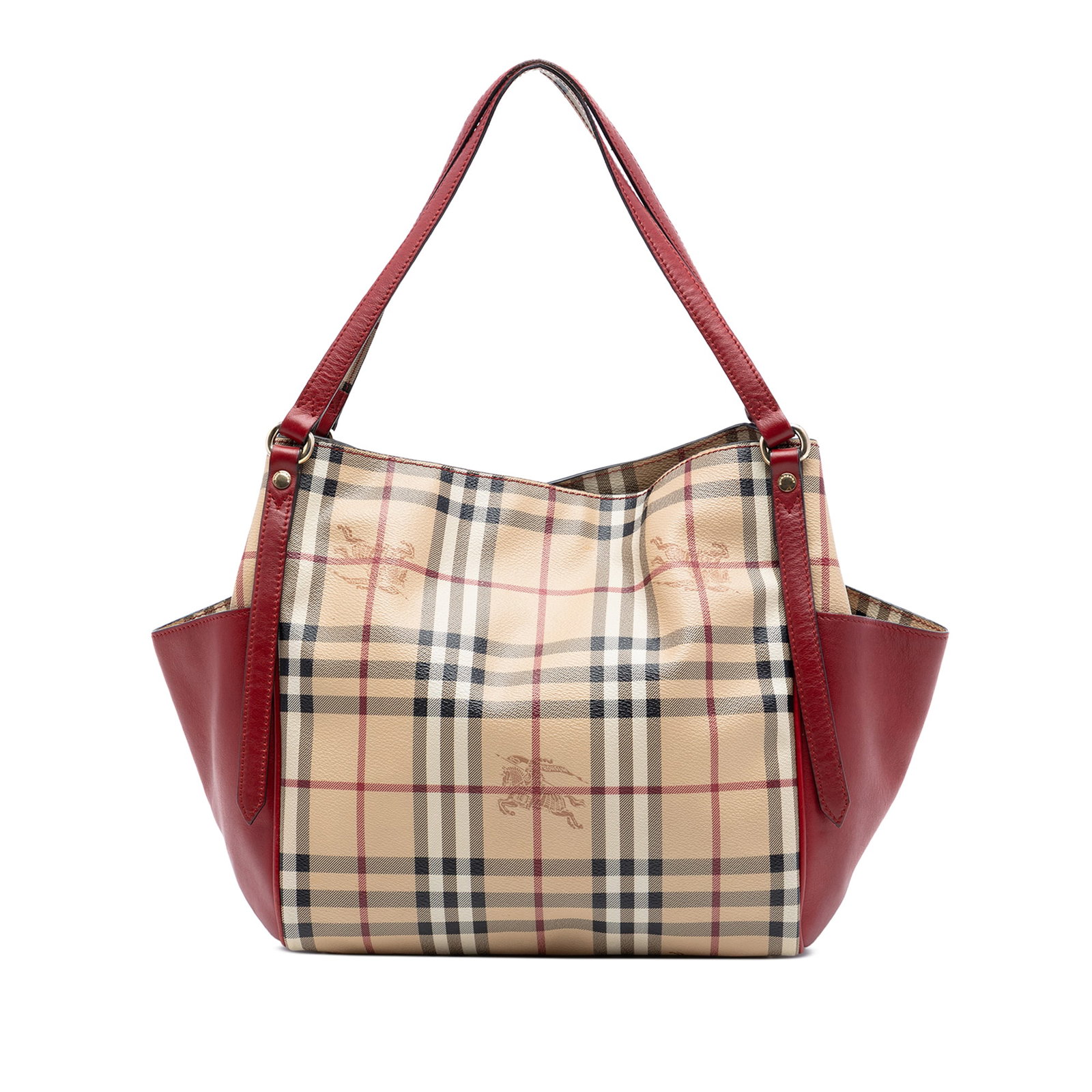 Burberry Canterbury Small Tote in Haymarket Check Coated Canvas: Burberry Canterbury Small Tote in Haymarket Check Coated Canvas Burberry Canterbury tote in Haymarket check coated canvas with leather trim and flat leather handles. This open-top bag features a magne