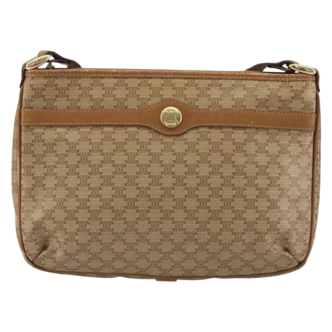Celine Vintage Macadam PVC Shoulder Bag Beige Italy: Celine Vintage Macadam PVC Shoulder Bag Beige Italy Vintage Macadam canvas item from Celine in beige PVC with a worn overall condition. The exterior shows an out-of-shape silhouette, light wear, natur