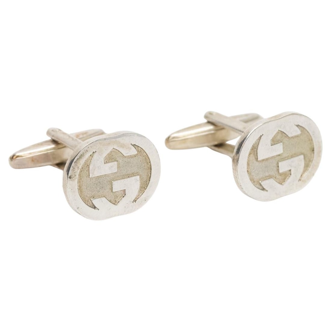 Sterling Silver Oval Logo Cufflinks by Gucci with Box and Pouch (1 of 4)