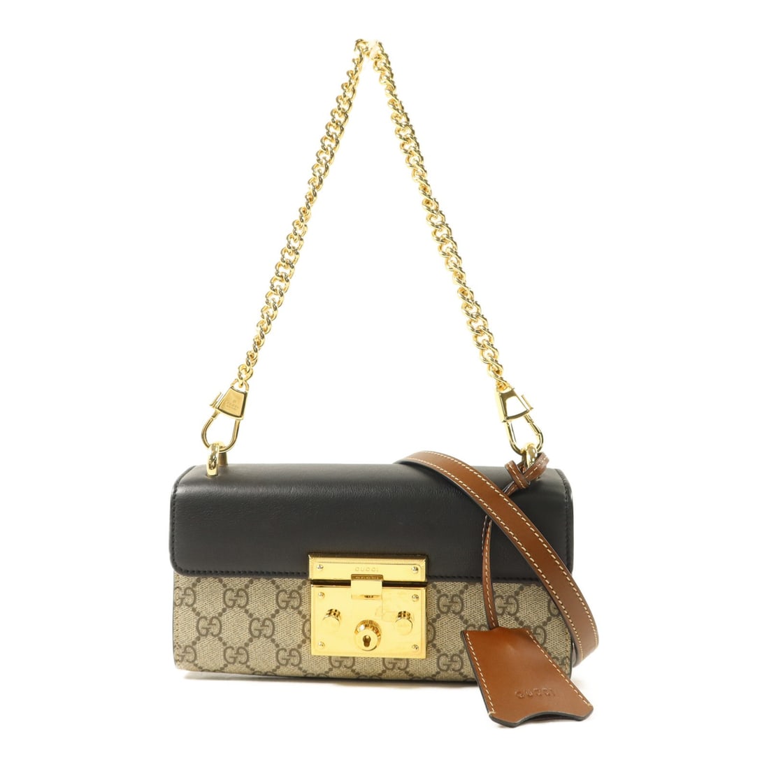 GUCCI Padlock 735103 2 Way Shoulder Bag GG Supreme Brown Calfskin: GUCCI Padlock 735103 2 Way Shoulder Bag GG Supreme Brown Calfskin A Gucci GG Padlock Supreme 2 Way Shoulder Bag, model 735103, in brown and black PVC coated canvas with calfskin (cowhide) trim. This w