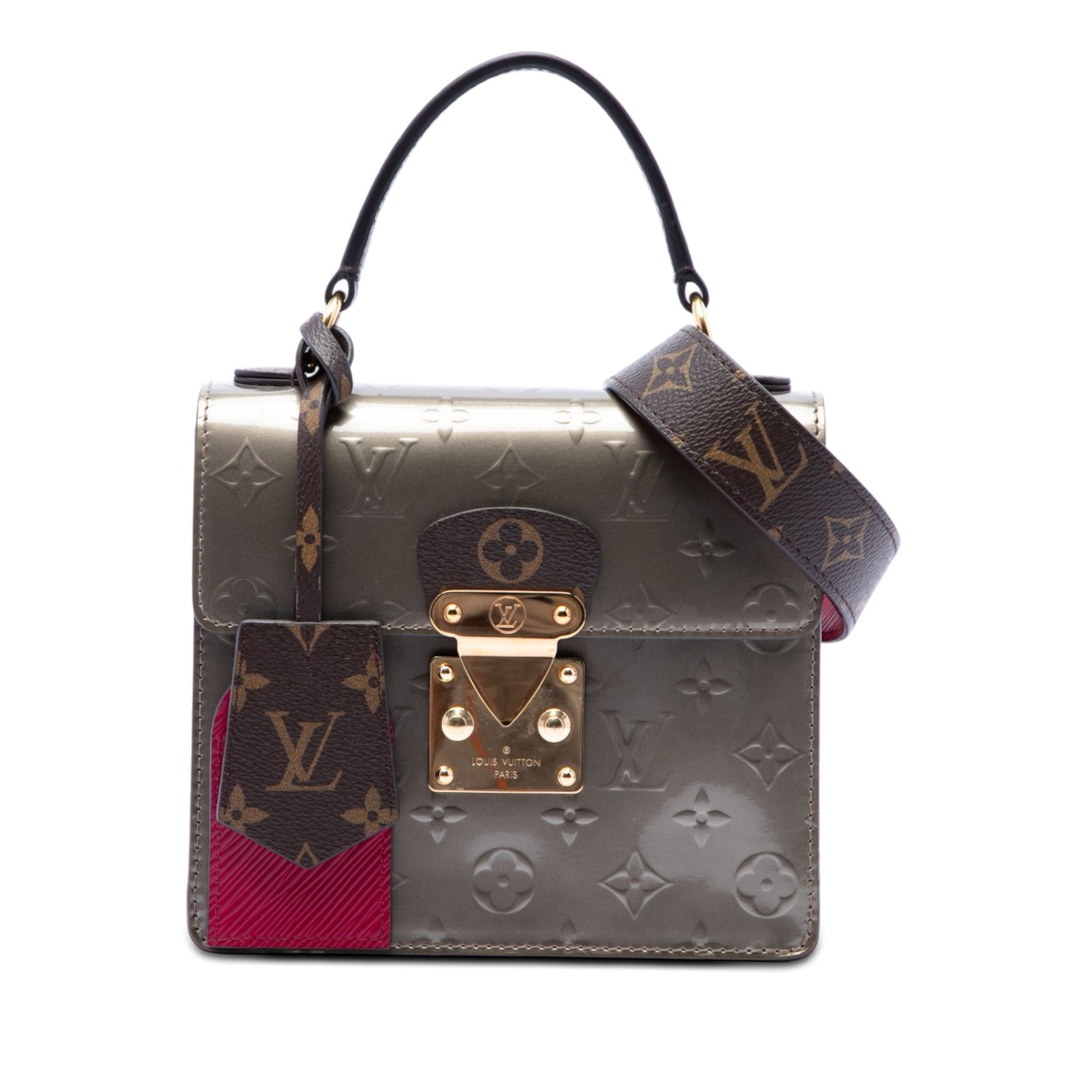 Louis Vuitton Spring Street Monogram Vernis Patent Leather Bag: Louis Vuitton Spring Street Monogram Vernis Patent Leather Bag Louis Vuitton Monogram Vernis Spring Street bag featuring a patent leather body, flat leather handle, detachable flat strap, front flap w