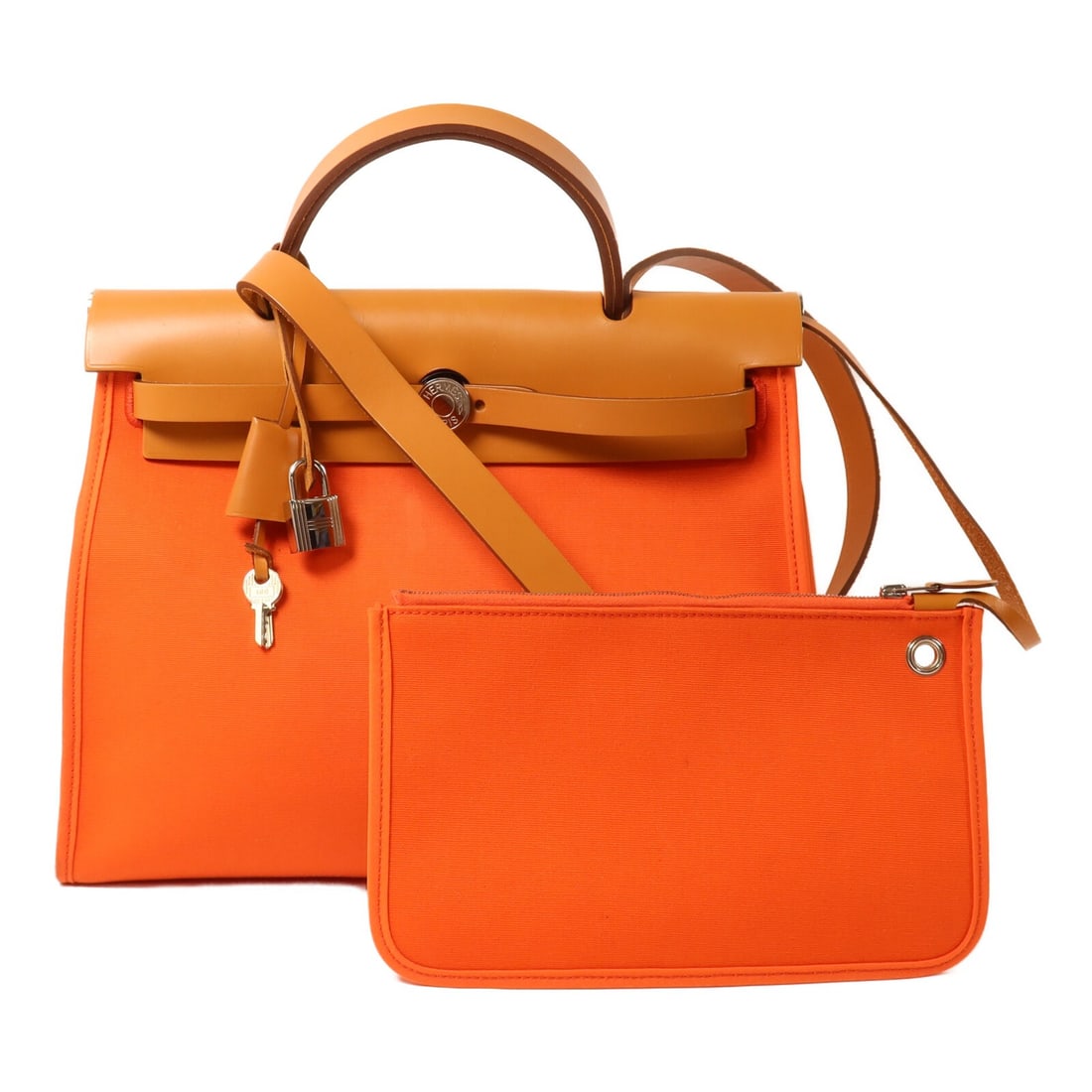 Hermes Herbag PM 2 Way Shoulder Bag Canvas Capucine Orange PHW (1 of 18)