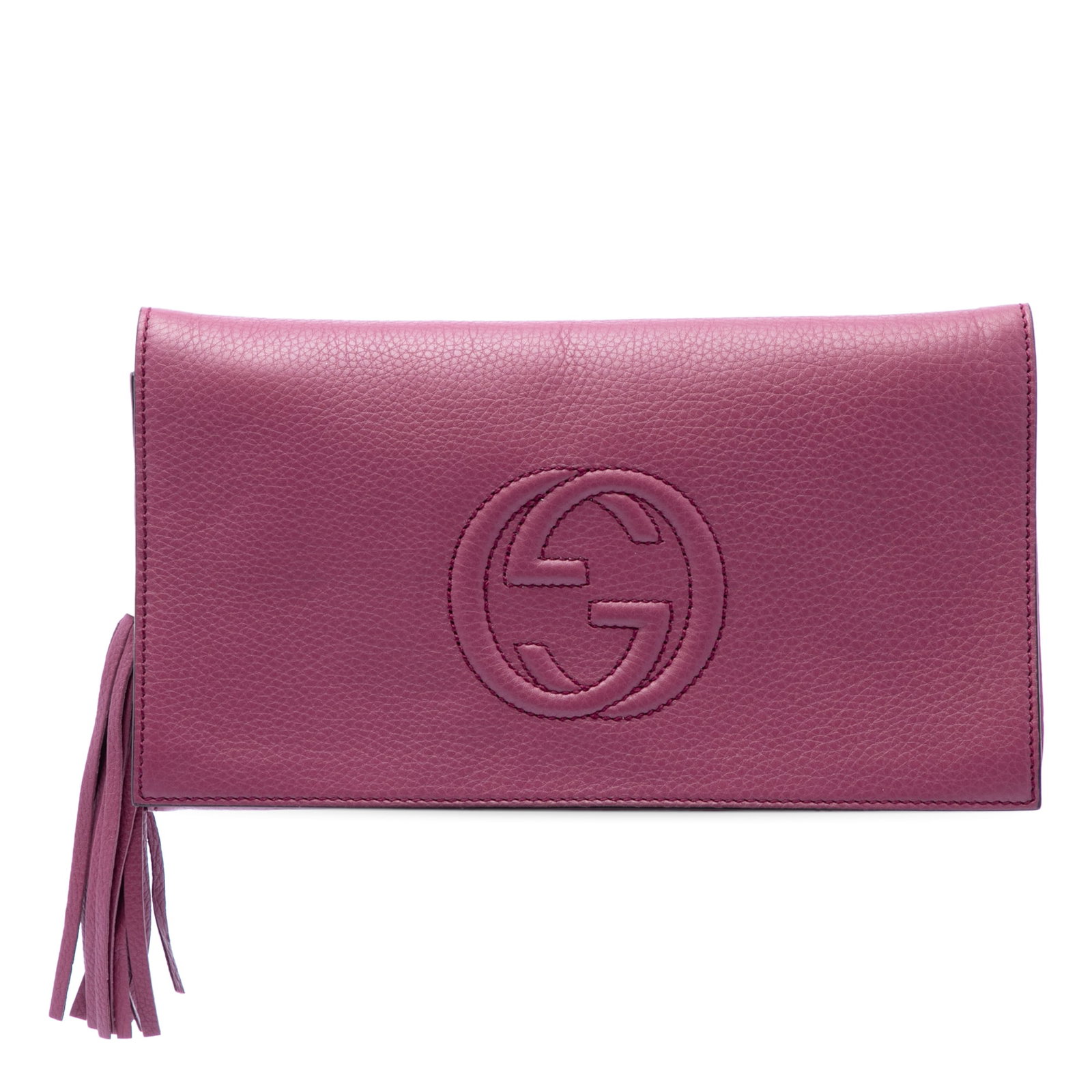 Gucci Soho Disco Leather Clutch Bag with Tassel Pink: Gucci Soho Disco Leather Clutch Bag with Tassel Pink Gucci Soho Disco clutch crafted in pink leather with a tassel detail and a front flap with magnetic snap closure. The interior includes zip and sli