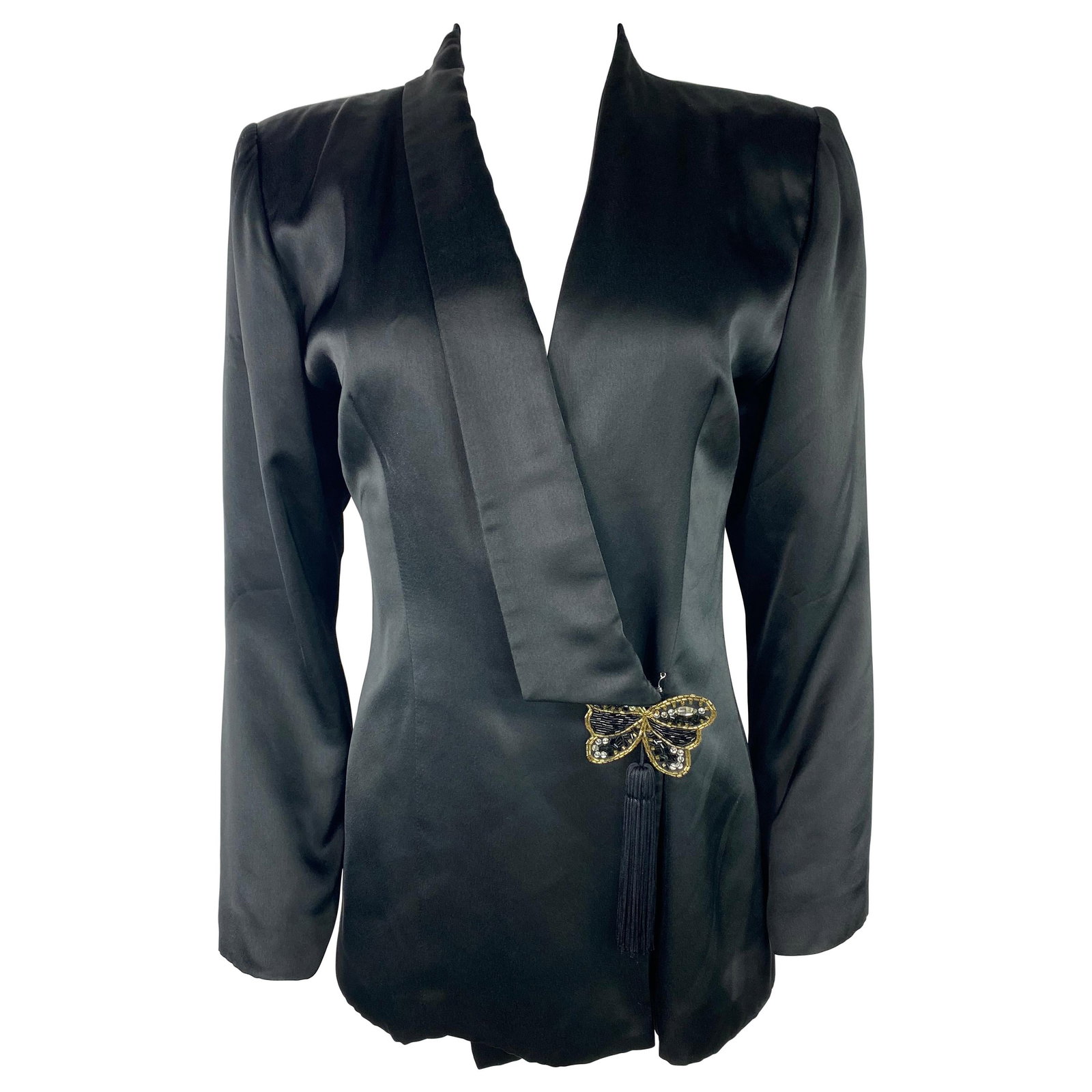 Hanae Mori silk jacket black small with rhinestone butterfly (1 of 8)