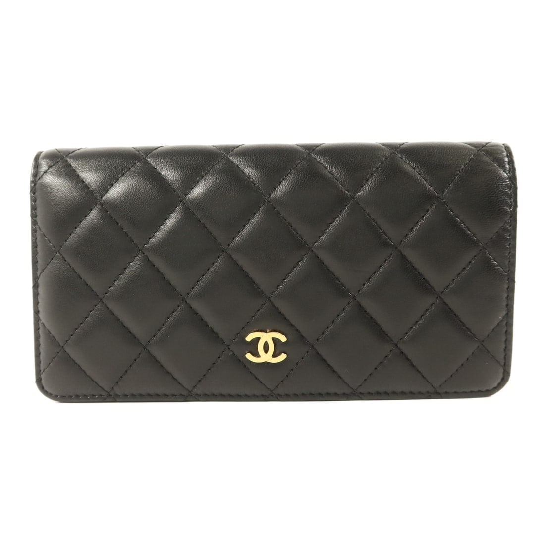 CHANEL CC Long Bifold Wallet Black Lambskin Leather GHW: CHANEL CC Long Bifold Wallet Black Lambskin Leather GHW Long bifold wallet in black lambskin leather with CC GHW styling. This women's wallet features a bifold design with multiple interior compartmen