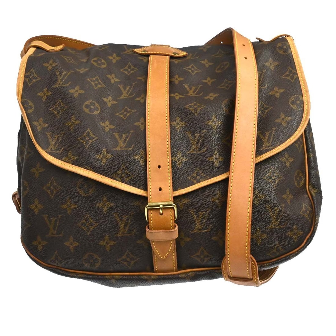 Louis Vuitton Saumur brown canvas shoulder bag: Louis Vuitton Saumur brown canvas shoulder bag Vintage Louis Vuitton Saumur in brown monogram canvas. This unisex bag is made in France and shows visible signs of wear consistent with age and use. Ext