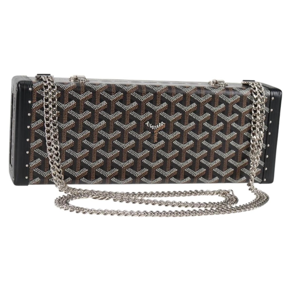Goyard Herringbone PVC Leather Shoulder Bag Black Silver France: Goyard Herringbone PVC Leather Shoulder Bag Black Silver France Authentic Goyard herringbone chain shoulder bag in black and silver PVC leather. Made in France, this women's shoulder bag includes a du