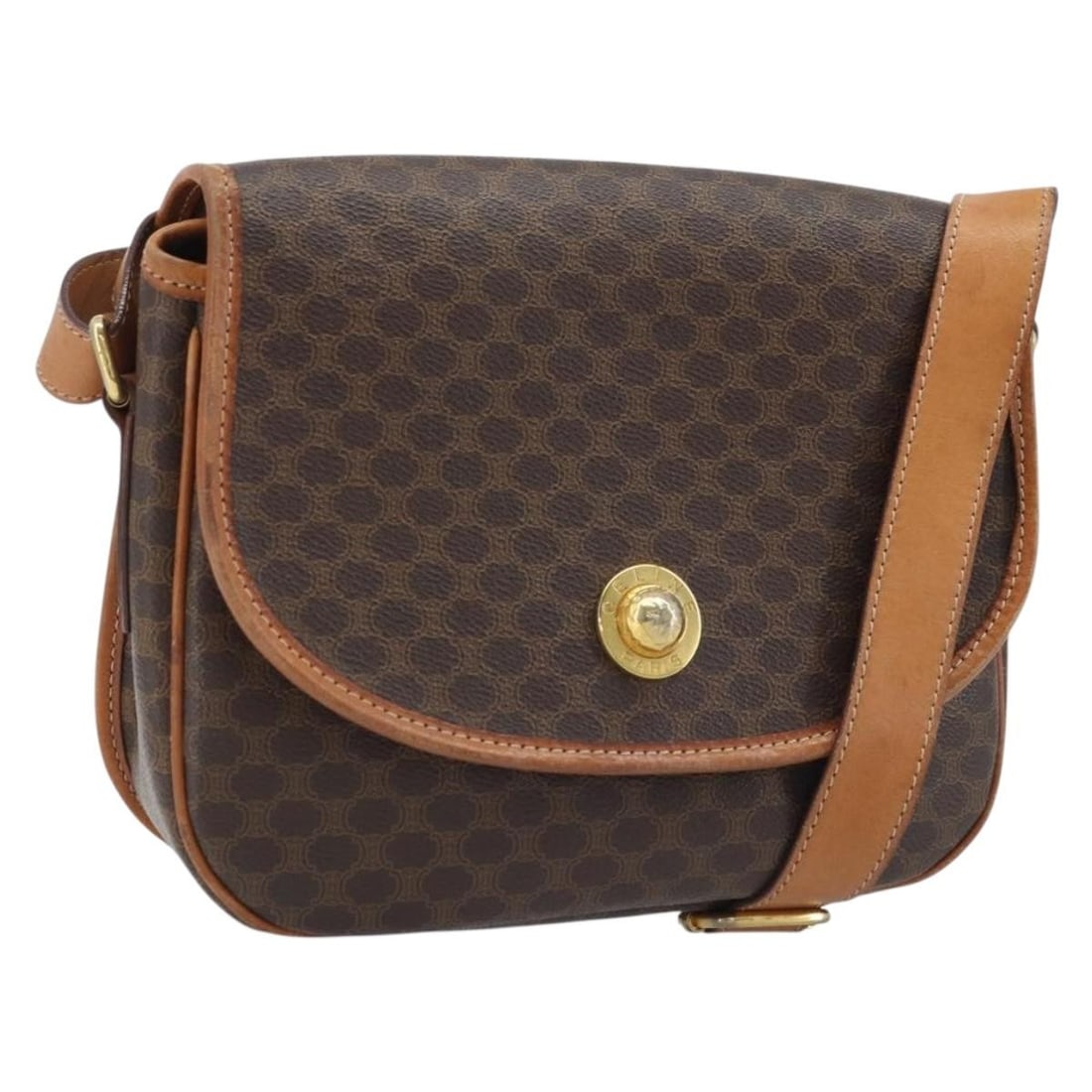 Celine Vintage Macadam Shoulder Bag Brown Canvas Leather: Celine Vintage Macadam Shoulder Bag Brown Canvas Leather This Celine Vintage Macadam Shoulder Bag features a classic brown canvas exterior with leather accents. Designed for women, it includes a shoul
