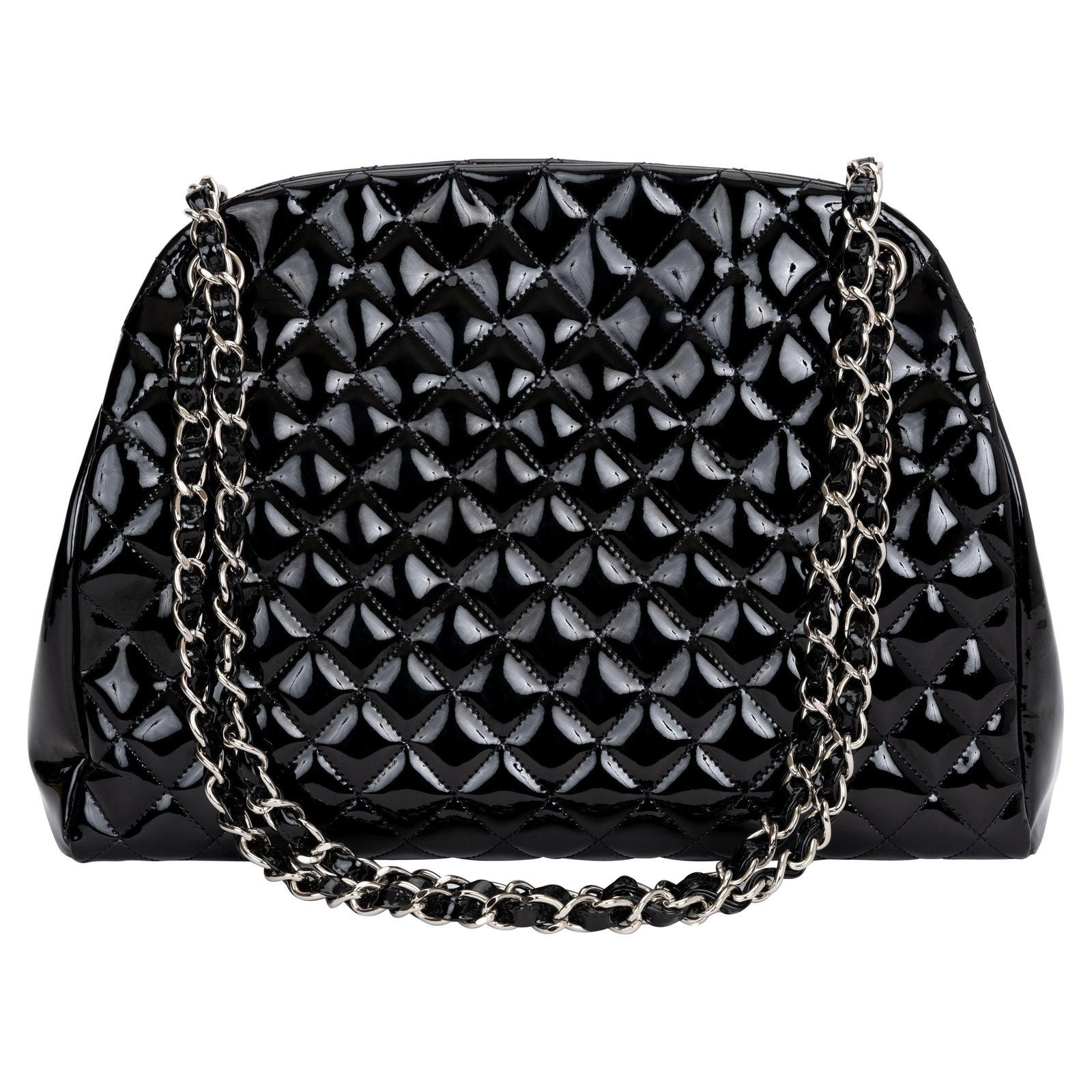 Chanel Just Mademoiselle Patent Quilted Bowling Bag Collection 17: Chanel Just Mademoiselle Patent Quilted Bowling Bag Collection 17 The Chanel Patent Quilted Just Mademoiselle Bowling Bag is a stunning accessory crafted from durable quilted patent leather, showcasin