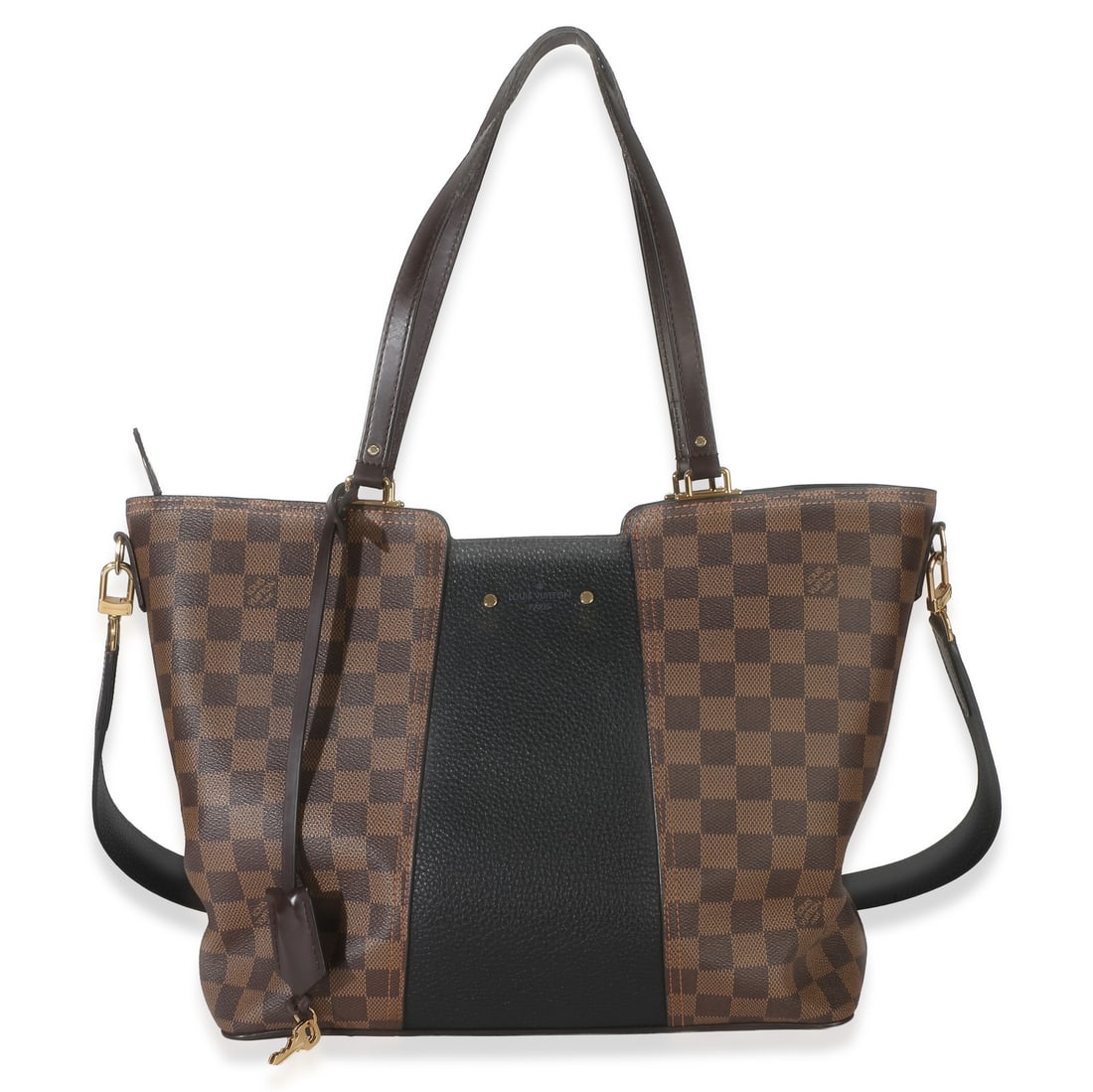 Louis Vuitton Jersey Tote Damier Ebene Canvas and Taurillon Leather: Louis Vuitton Jersey Tote Damier Ebene Canvas and Taurillon Leather Pre-owned Louis Vuitton Jersey Tote in brown Damier Ebene canvas and leather with a zip-top closure. This unisex bag features should