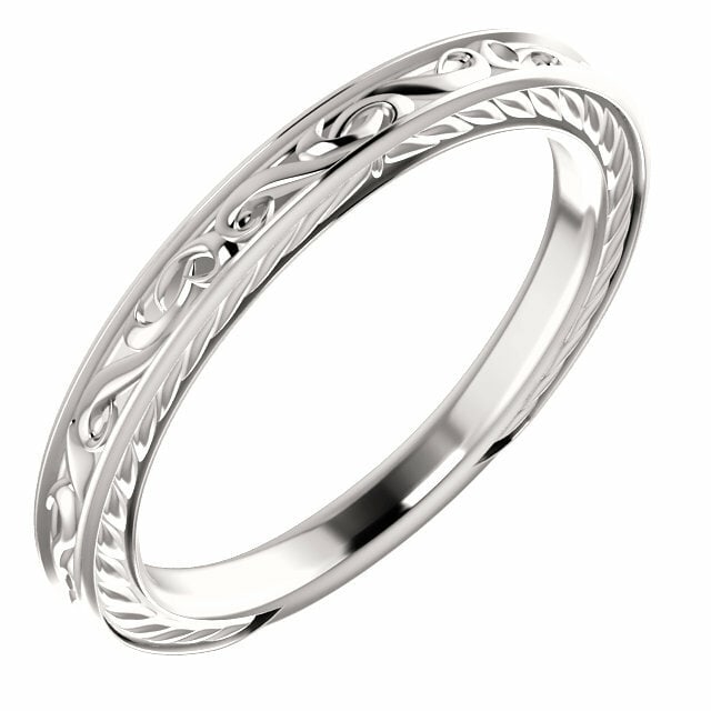 Rachel Koen 14K White Gold Vintage Engraved Wedding Band Size 7 (1 of 5)