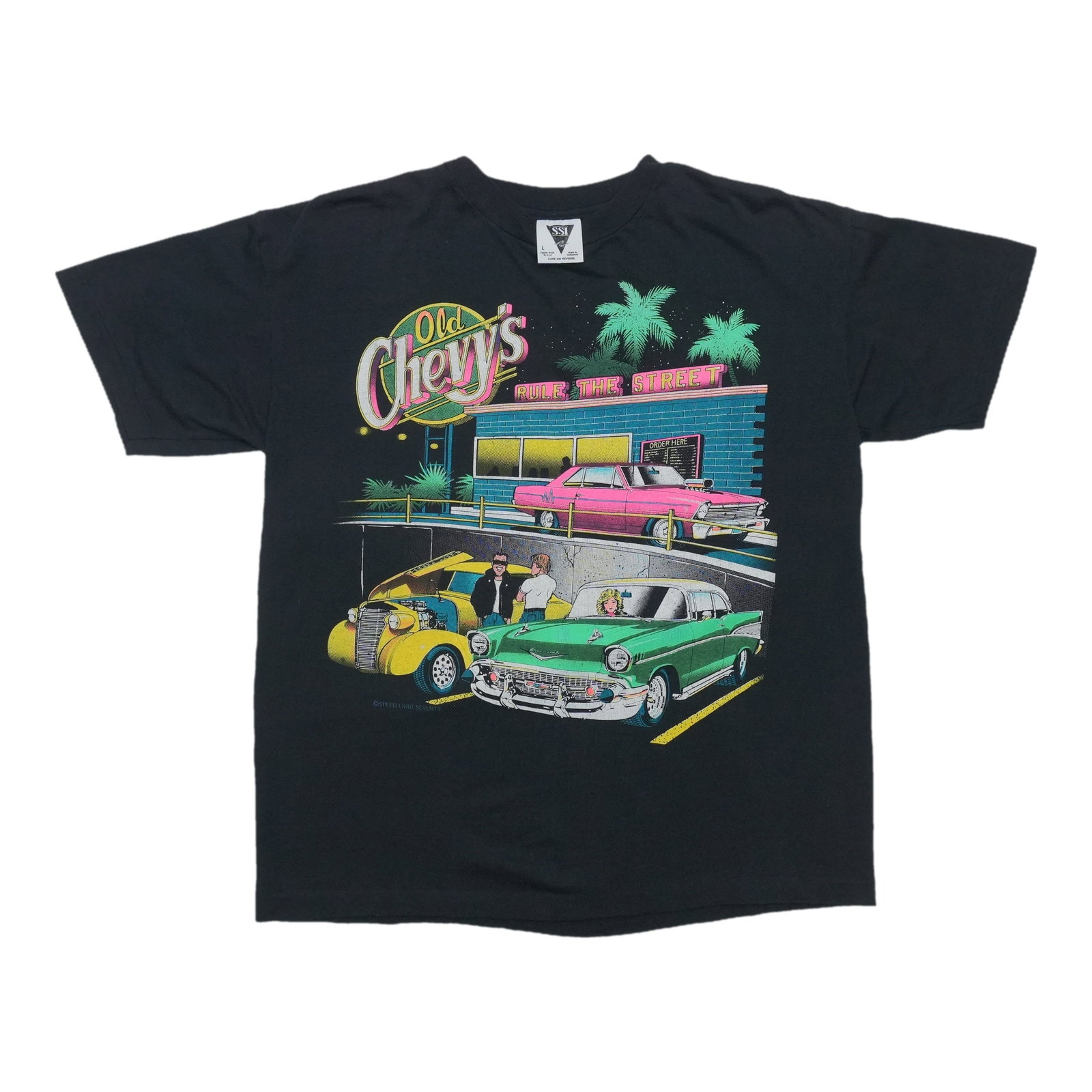 Black 1990s Old Chevys Diner Hot Rod cotton T-shirt Large (1 of 4)