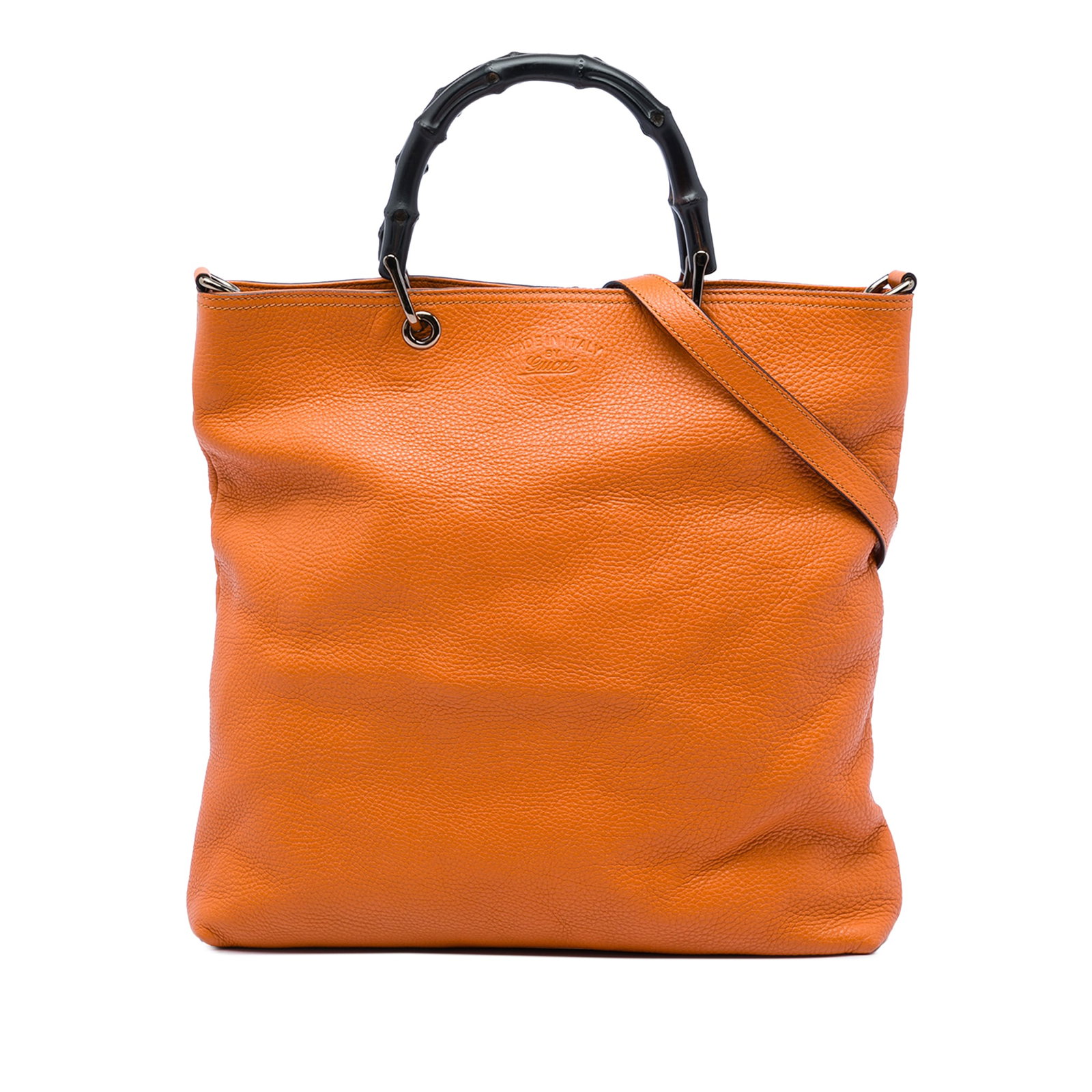 Gucci Tall Leather Bamboo Shopper Tote Bag Orange: Gucci Tall Leather Bamboo Shopper Tote Bag Orange Gucci Tall Leather Bamboo Shopper Tote in orange leather with signature bamboo handles and a detachable adjustable flat leather strap. The satchel fea