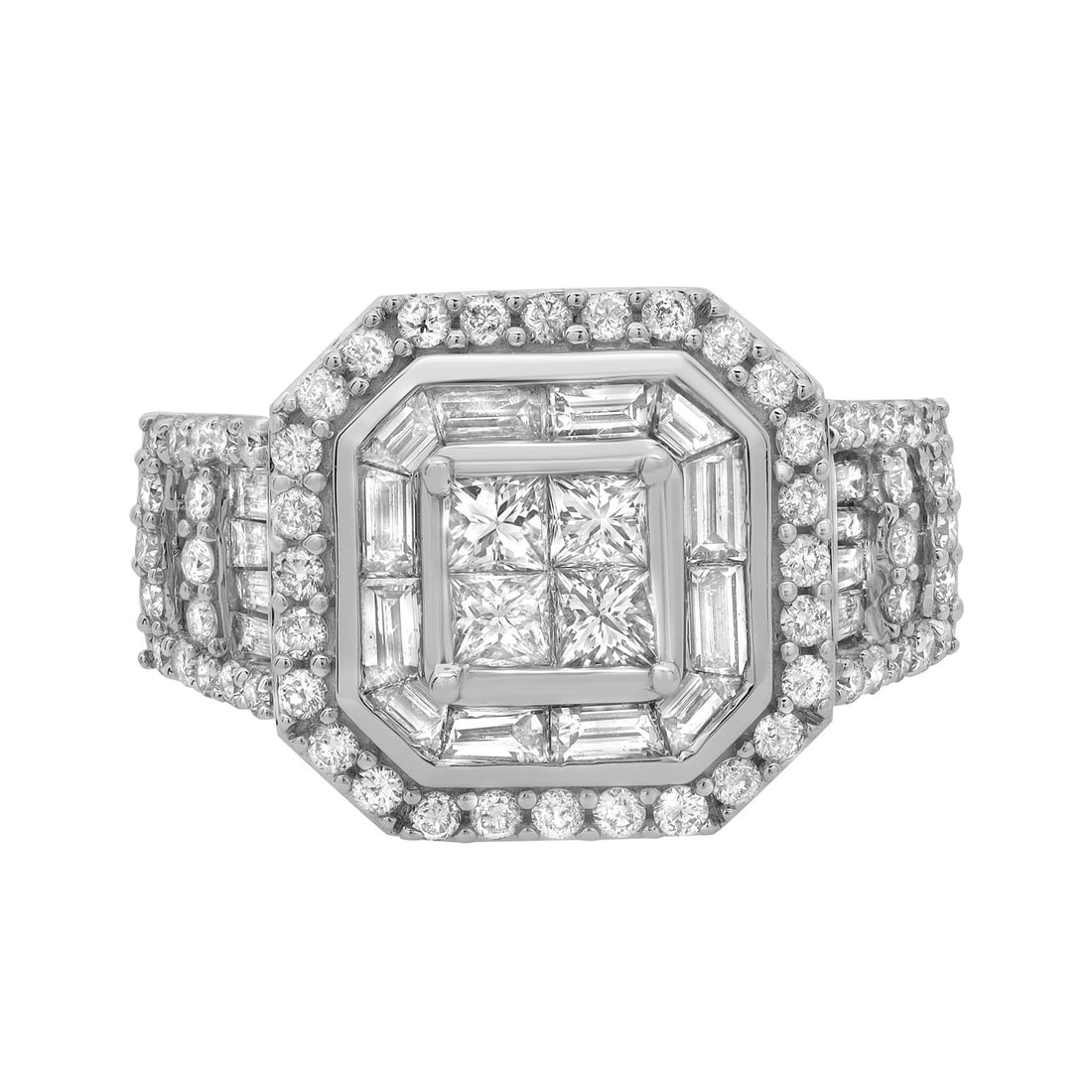 Rachel Koen 2.00Ct Diamond Halo Engagement Ring 14K White Gold Size 7 Adjustable: Rachel Koen 2.00Ct Diamond Halo Engagement Ring 14K White Gold Size 7 Adjustable This stunning Rachel Koen engagement ring features a total diamond weight of 2.00 carats, showcasing four exquisite pri
