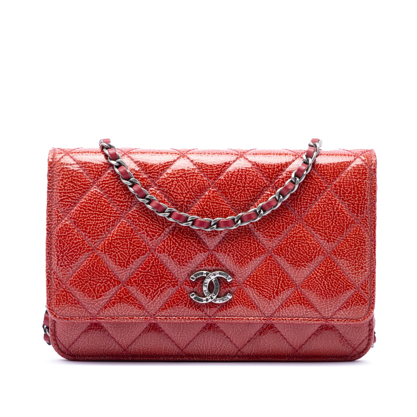 Chanel Paris Dallas CC Patent Goatskin Wallet on Chain Red: Chanel Paris Dallas CC Patent Goatskin Wallet on Chain Red This Chanel Paris Dallas CC Wallet on Chain is crafted in quilted patent goatskin leather with a leather-woven chain strap, a flap with snap 