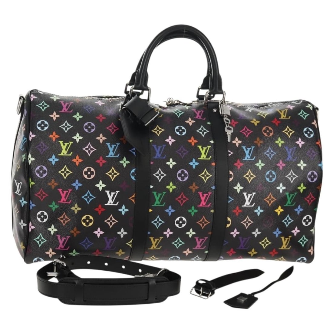 Louis Vuitton M13745 Keepall Bandouliere 50 Monogram Multicolor Boston Bag: Louis Vuitton M13745 Keepall Bandouliere 50 Monogram Multicolor Boston Bag Louis Vuitton LVxTM Keepall Bandouliere 50 in black Monogram Multicolor canvas. This Boston bag is made in France and include