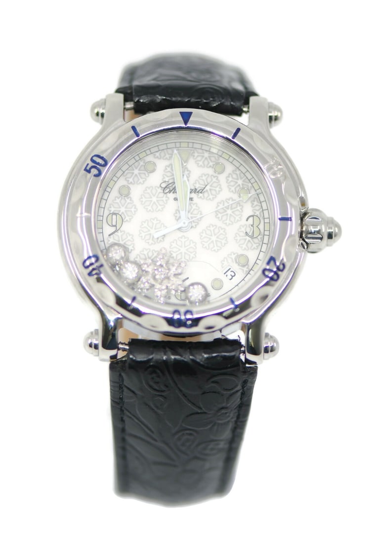 Chopard Snowflake Diamond Watch Stainless Steel 28/8948 with Box: Chopard Snowflake Diamond Watch Stainless Steel 28/8948 with Box Presenting the Chopard Snowflake Diamond Stainless Steel Watch, a sophisticated wristwatch that embodies elegance and style. This timep