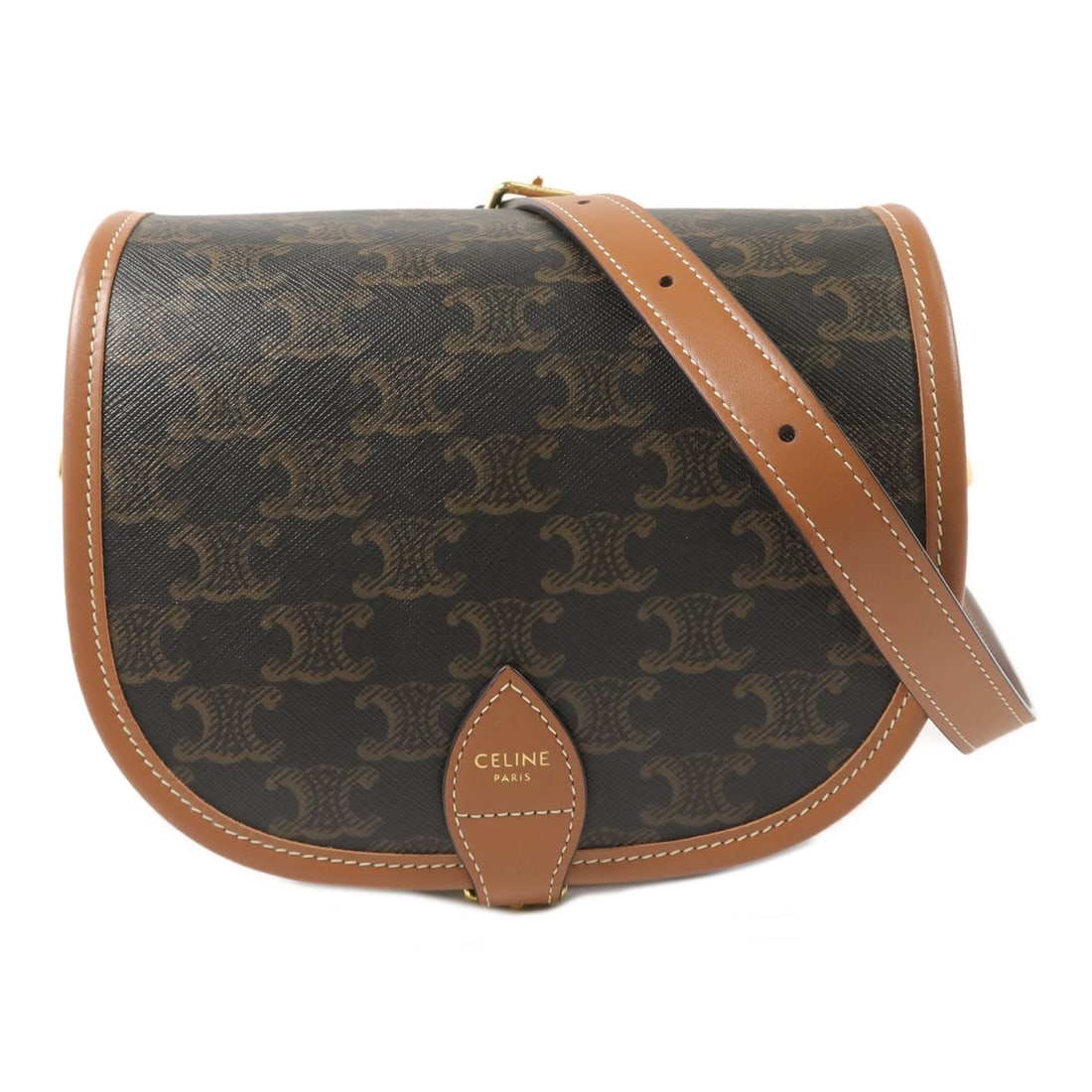 CELINE Folco Brown Coated Canvas Shoulder Bag Gold Tone Hardware: CELINE Folco Brown Coated Canvas Shoulder Bag Gold Tone Hardware CELINE Folco shoulder bag in brown PVC coated canvas with brown frame color. It is a women's regular-size shoulder bag made in France, 