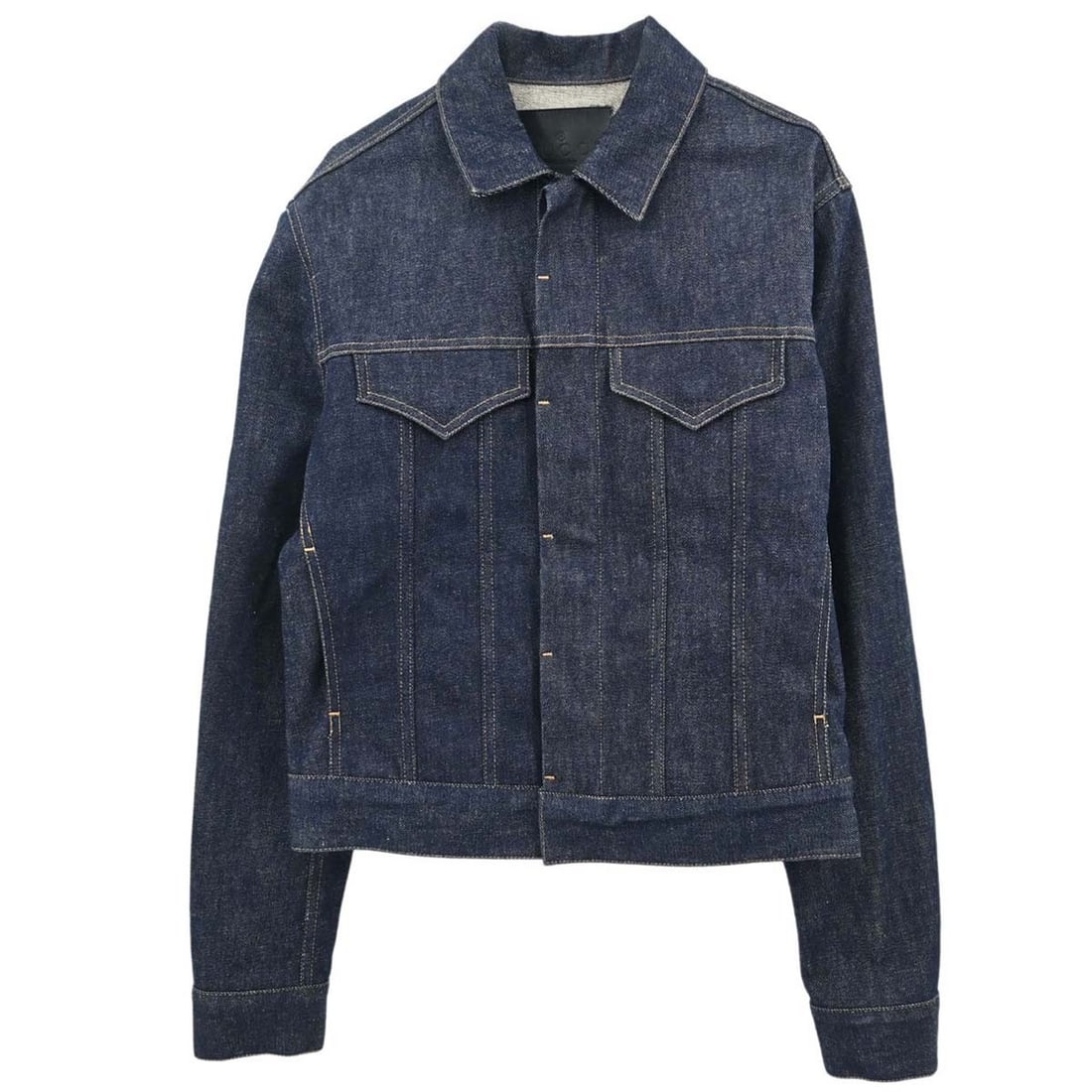 GUCCI Womens Indigo Cotton Jacket Size IT 44 Collared: GUCCI Womens Indigo Cotton Jacket Size IT 44 Collared Gucci women's indigo denim jacket in a mid-length basic jacket style with a collared design and four exterior pockets. Made in Italy, this 100% co