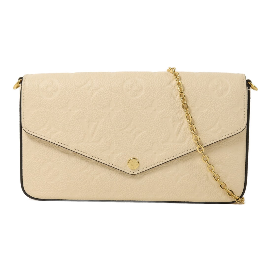 Louis Vuitton Pochette Felicie White Monogram Empreinte Shoulder Bag M82363: Louis Vuitton Pochette Felicie White Monogram Empreinte Shoulder Bag M82363 A Louis Vuitton Pochette Felicie Chain shoulder bag in Monogram Empreinte and calfskin (cowhide), presented in white with go