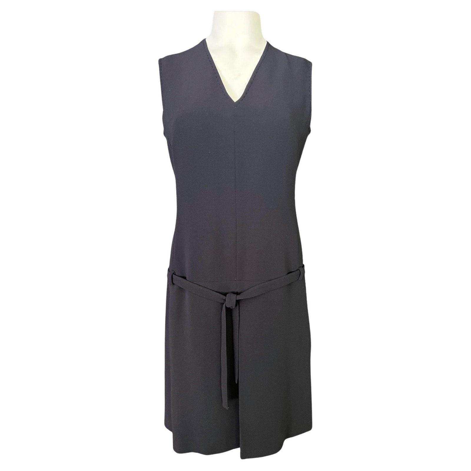 Max Mara Size 6 Navy Wool Sleeveless Belted Mini Dress (1 of 8)