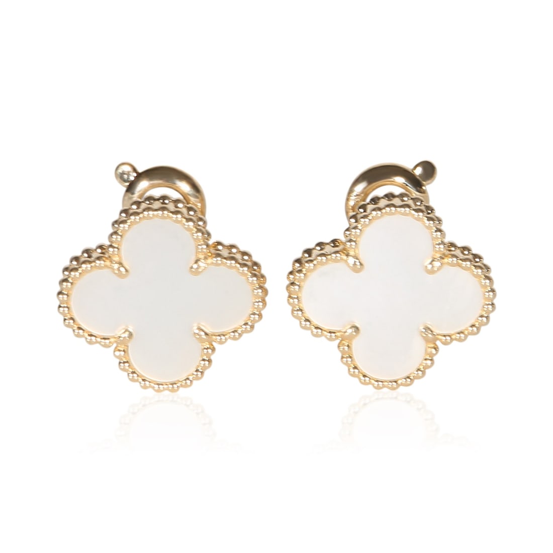 Van Cleef Arpels Vintage Alhambra 18k Yellow Gold Mother of Pearl Earrings: Van Cleef Arpels Vintage Alhambra 18k Yellow Gold Mother of Pearl Earrings Pre-owned Van Cleef & Arpels Vintage Alhambra earrings crafted in 18k yellow gold with mother of pearl. This women's pair inc