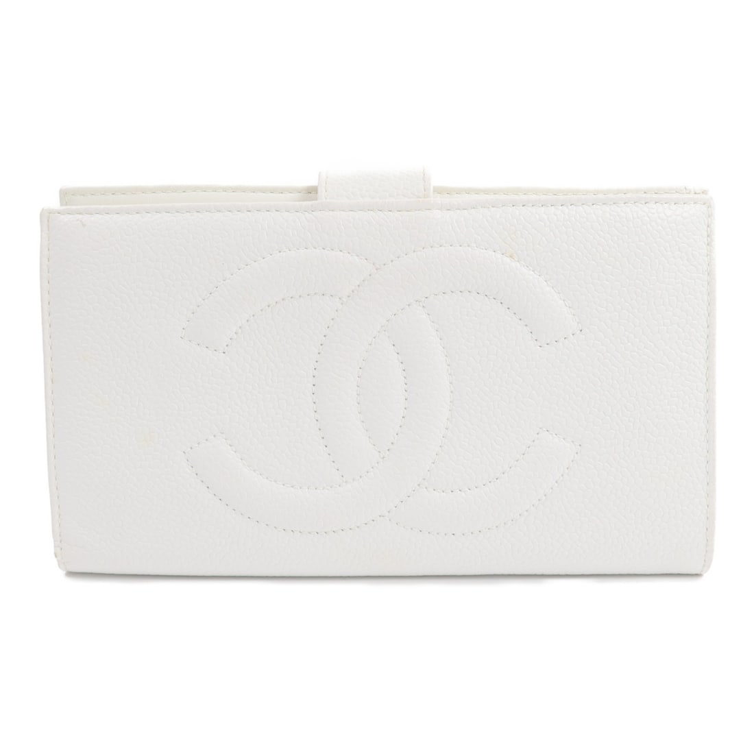 CHANEL A01429 Timeless CC Bifold Wallet White Calfskin: CHANEL A01429 Timeless CC Bifold Wallet White Calfskin A CHANEL vintage CC Timeless bifold wallet in white calfskin leather with gold-tone hardware. The wallet is identified as model A01429 and is des
