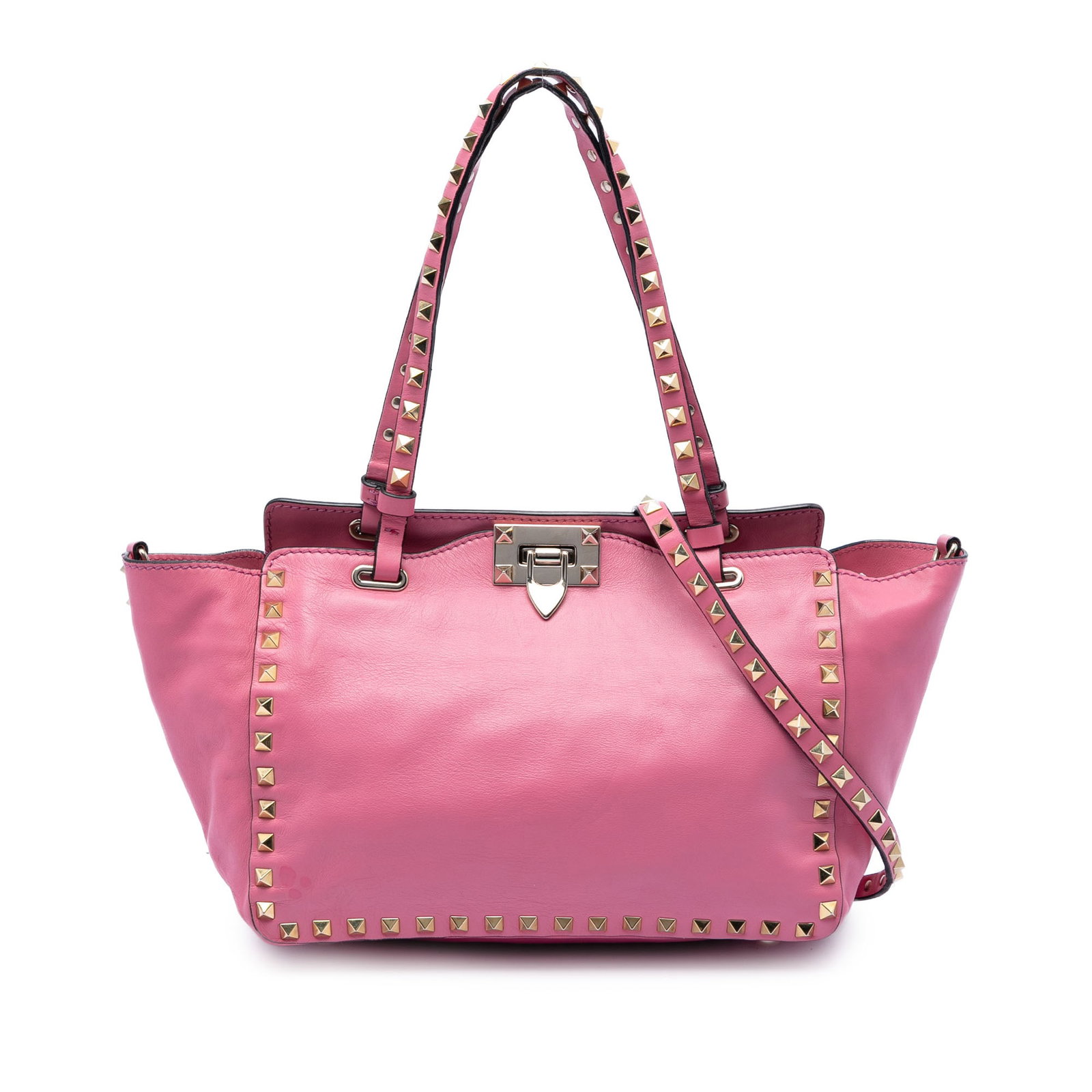 Valentino Rockstud Small Trapeze Leather Satchel Pink (1 of 6)