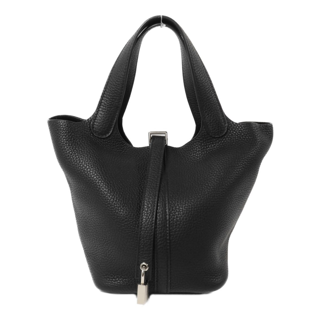 Hermes Picotin PM Noir Taurillon Clemence tote with PHW: Hermes Picotin PM Noir Taurillon Clemence tote with PHW Hermes Picotin PM tote bag in Noir Taurillon Clemence leather with palladium-tone hardware. Made in France, this women's tote features a compact
