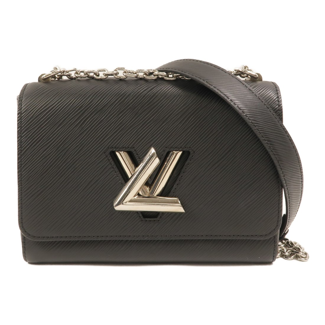 Louis Vuitton Twist M50282 Epi Calfskin Shoulder Bag Black SHW: Louis Vuitton Twist M50282 Epi Calfskin Shoulder Bag Black SHW Louis Vuitton Twist chain shoulder bag in black Epi and calfskin leather. This women's shoulder bag features a turn-lock closure, an inte