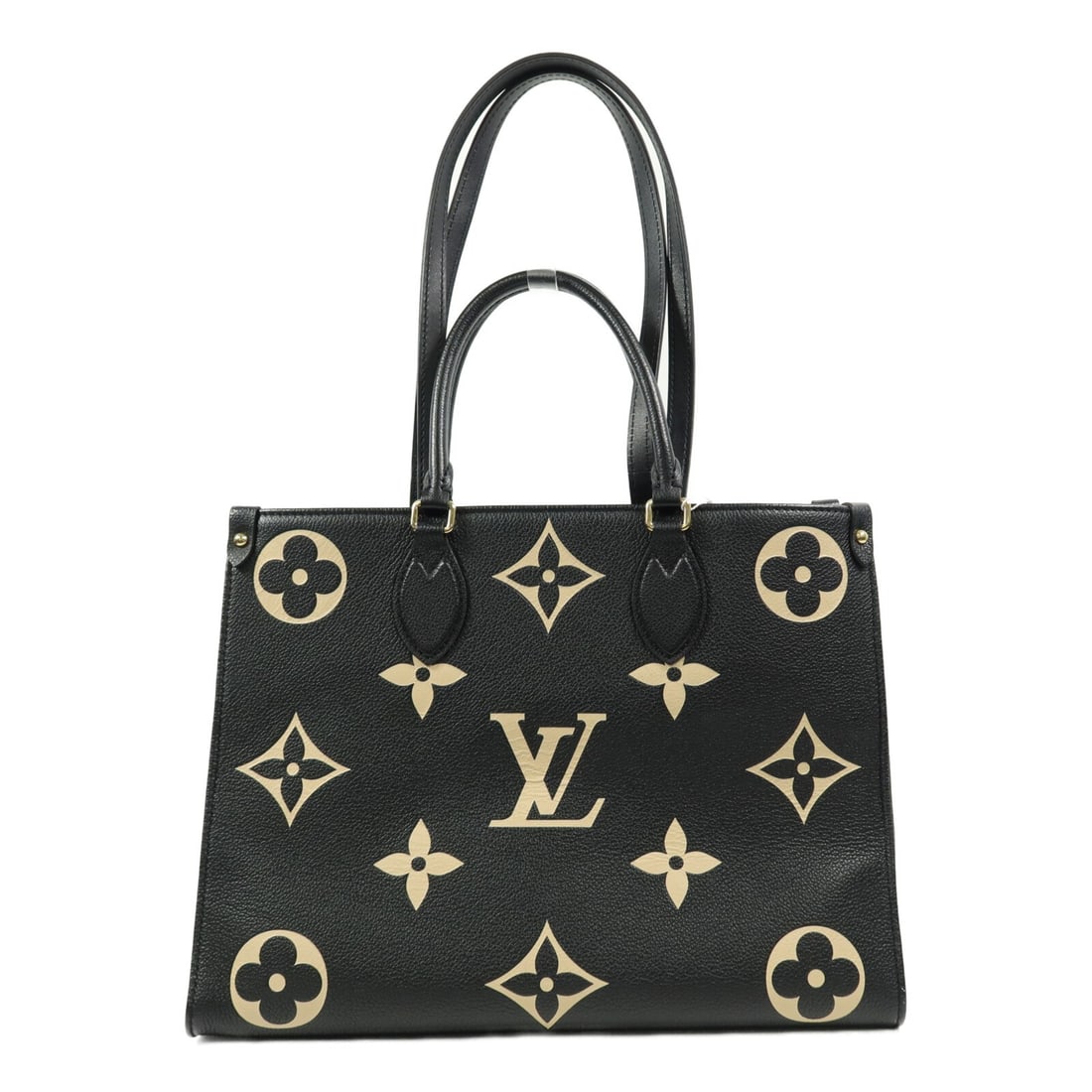 Louis Vuitton OnTheGO M45495 2 Way Shoulder Bag Black Monogram Empreinte: Louis Vuitton OnTheGO M45495 2 Way Shoulder Bag Black Monogram Empreinte Louis Vuitton OnTheGO 2-way shoulder bag in black Monogram Empreinte calfskin. This women's bag features a structured design wi
