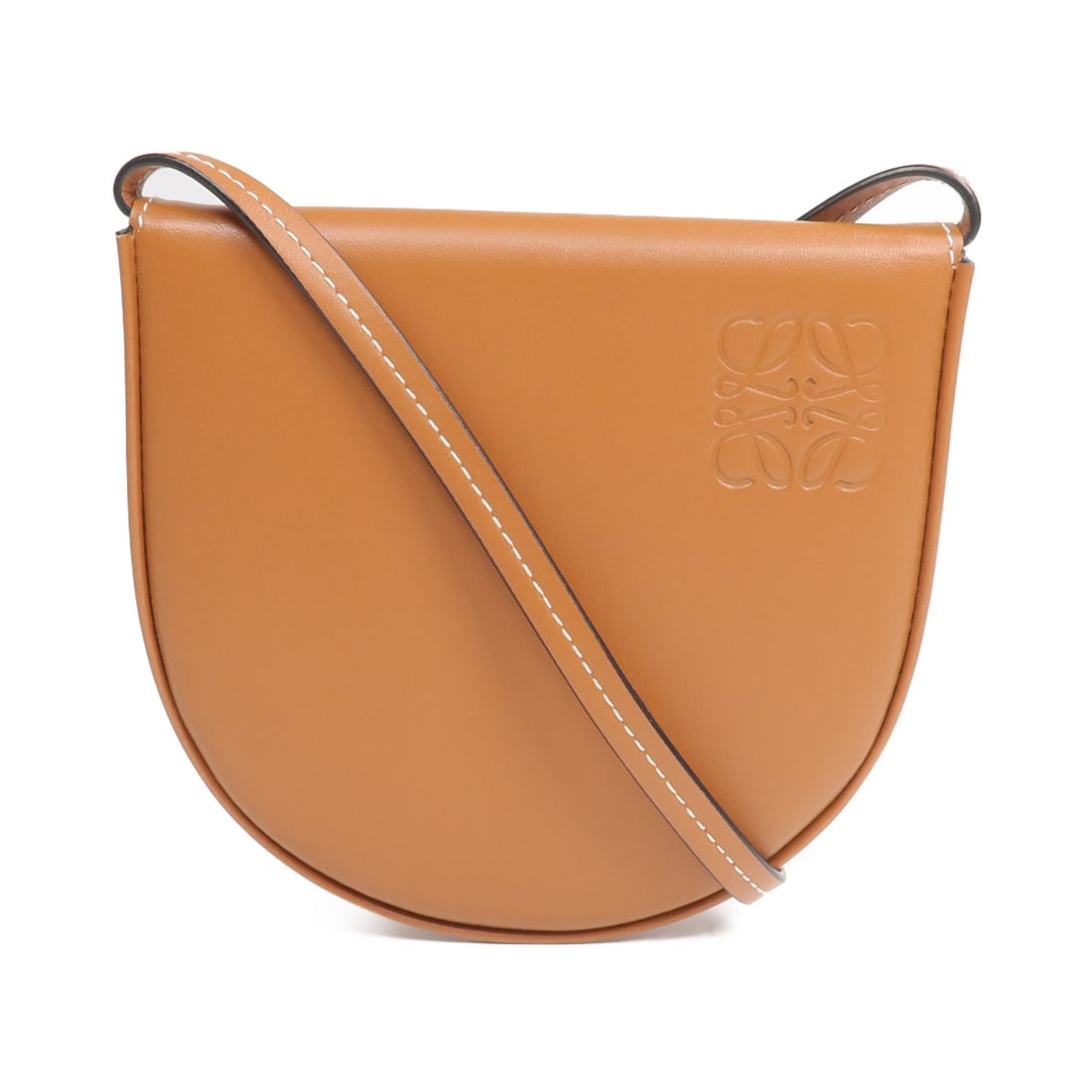 LOEWE Heel Pouch Mini Crossbody Shoulder Bag Brown Calfskin: LOEWE Heel Pouch Mini Crossbody Shoulder Bag Brown Calfskin A LOEWE Mini Heel Pouch shoulder bag in brown calfskin leather, designed for women and made in Spain. It features a flap pocket and an inter