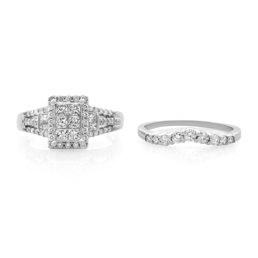 Rachel Koen 14K White Gold Diamond Engagement Ring Set 1.5Cttw Size 9: Rachel Koen 14K White Gold Diamond Engagement Ring Set 1.5Cttw Size 9 This stunning engagement ring set by Rachel Koen is crafted from 14K white gold and features a total diamond weight of 1.50 cttw. 