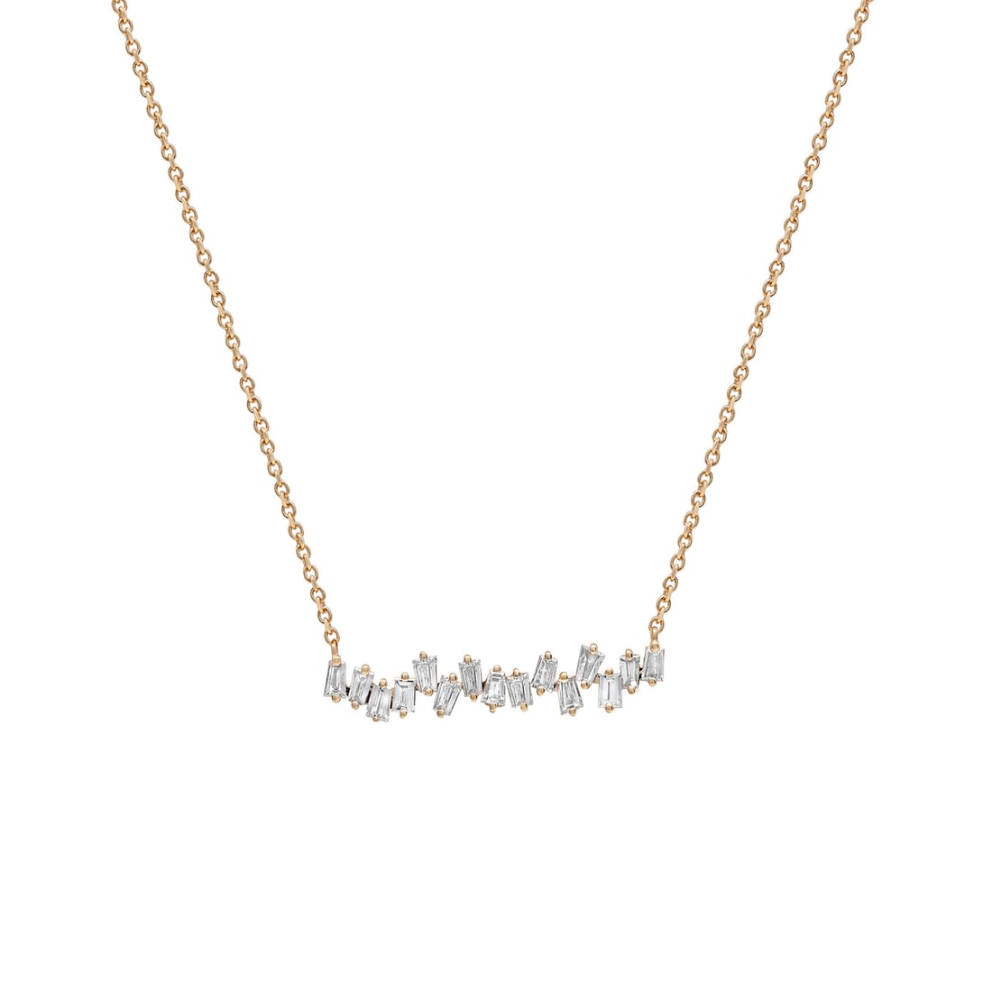 Rachel Koen 1.02Cttw Baguette Diamond Bar Necklace 18K Yellow Gold: Rachel Koen 1.02Cttw Baguette Diamond Bar Necklace 18K Yellow Gold Elevate your jewelry collection with this stunning Baguette Cut Diamond Cluster Bar Necklace, expertly crafted in luxurious 18K yello