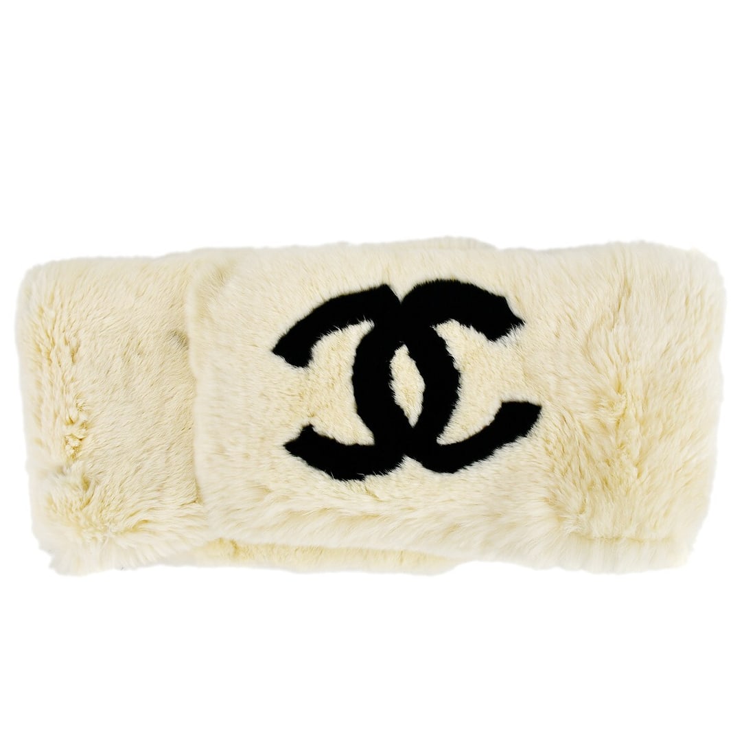 Chanel White Fur Scarf for Women Made in France: Chanel White Fur Scarf for Women Made in France White Chanel fur shawl muffler in very good condition. This women's scarf is made in France and features a white fur exterior with black detail. Specifi